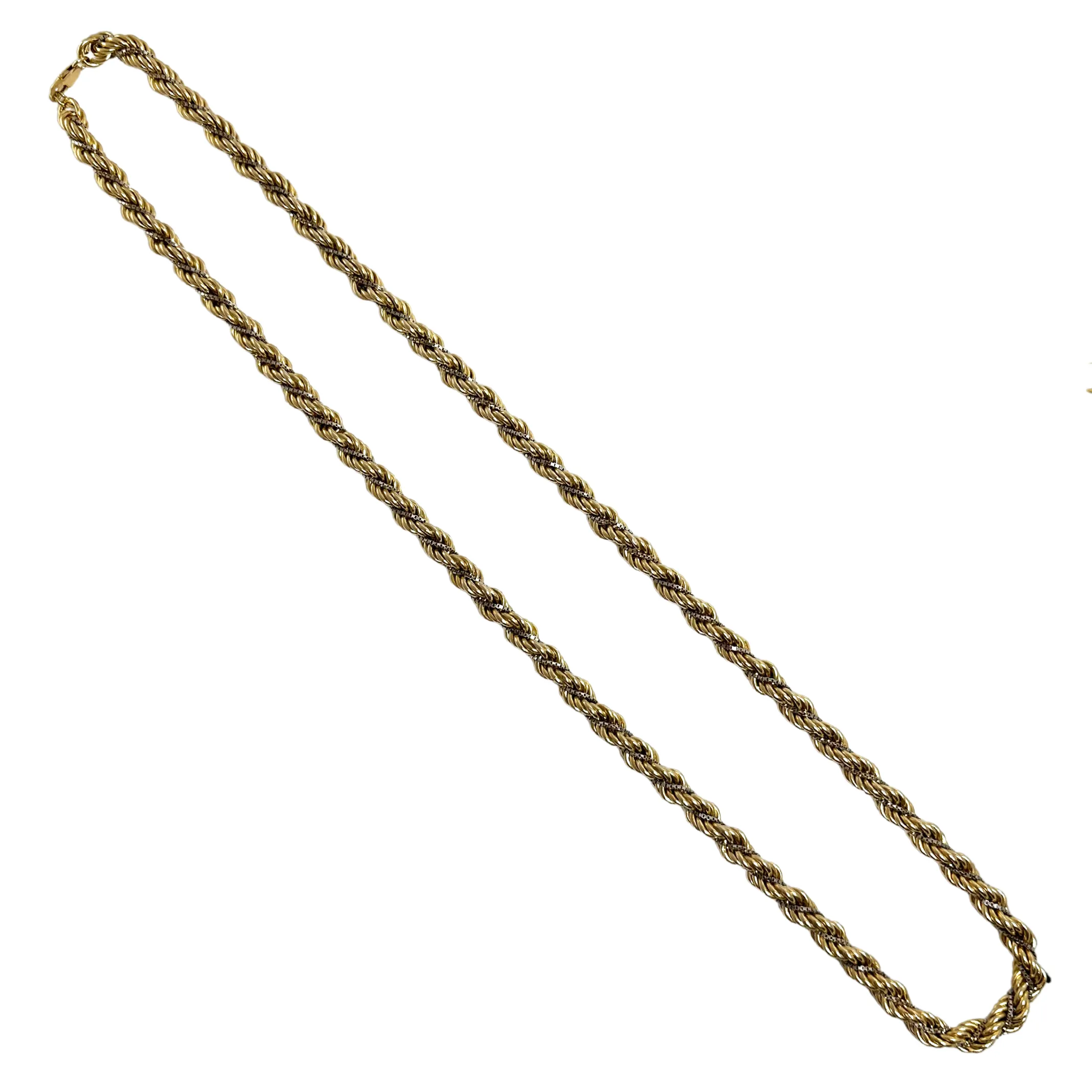 Vintage 30 1/4" 14k Rope Necklace Yellow & White Gold