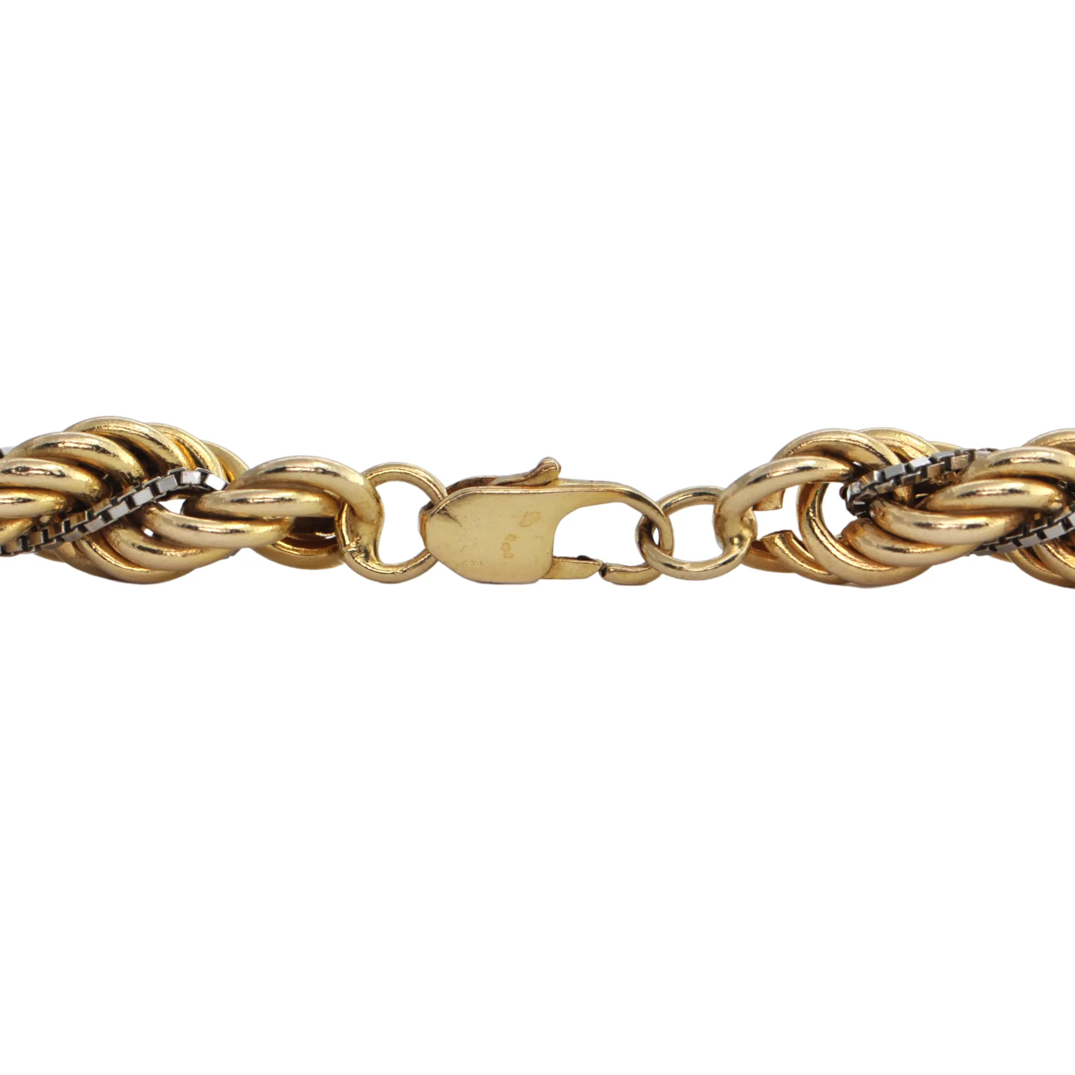 Vintage 30 1/4" 14k Rope Necklace Yellow & White Gold