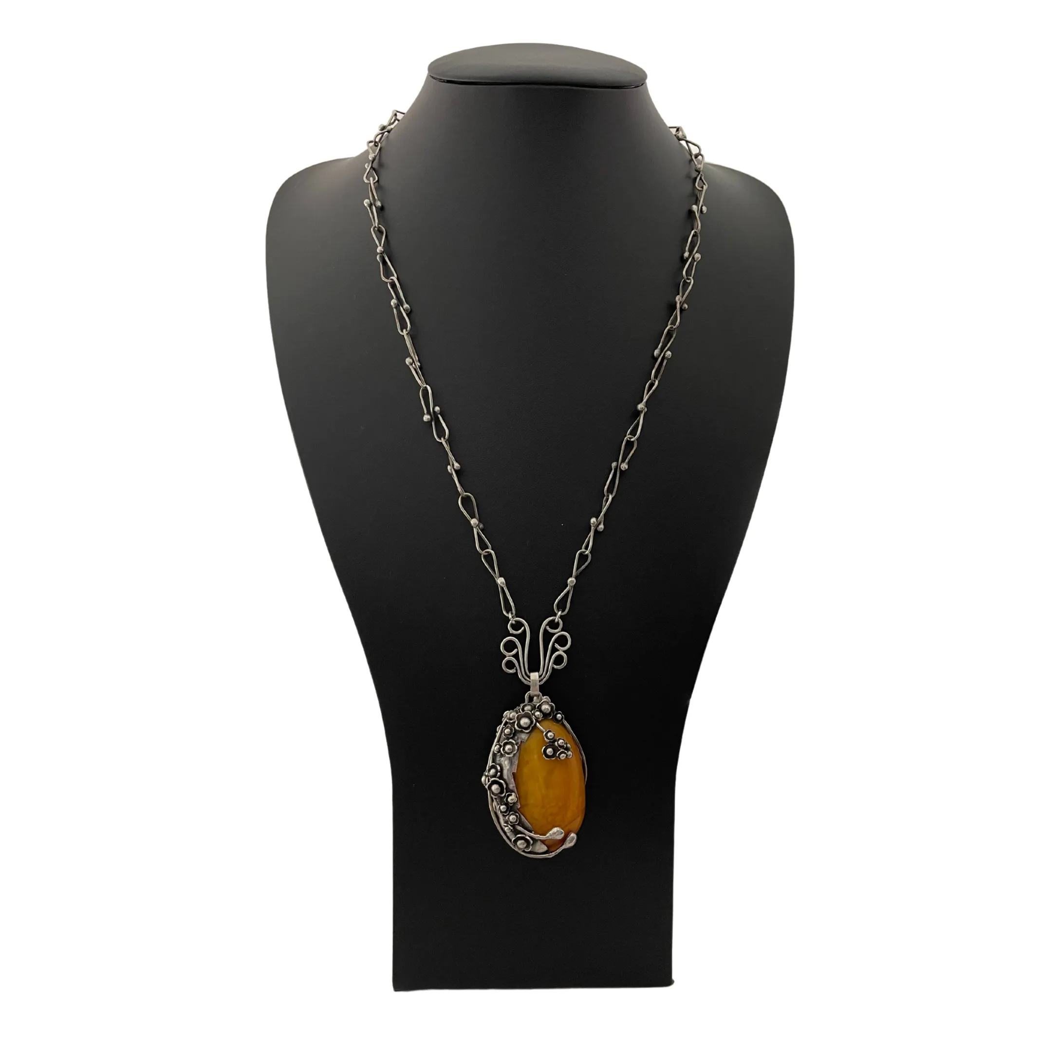 Vintage Butterscotch Amber Sterling Necklace