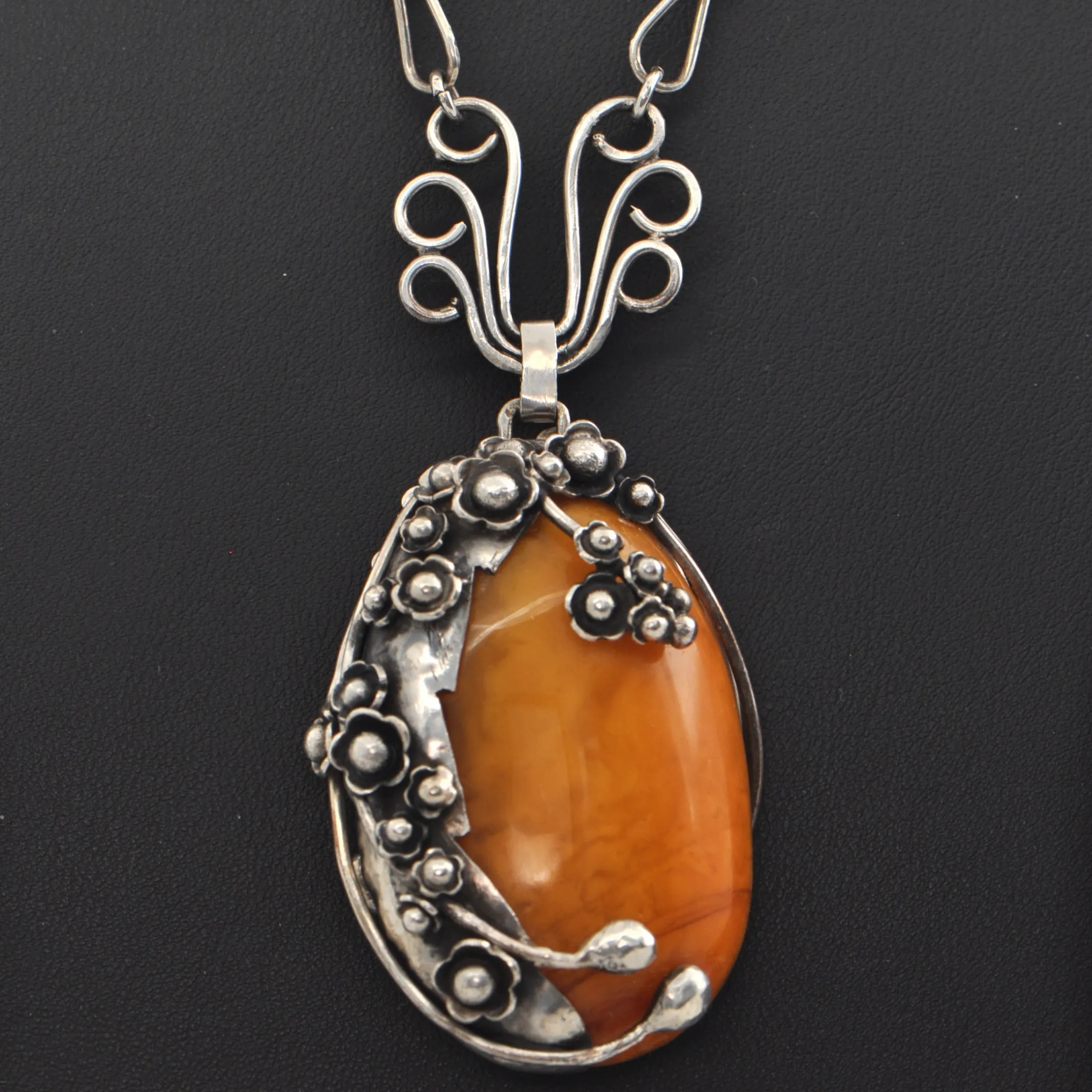 Vintage Butterscotch Amber Sterling Necklace