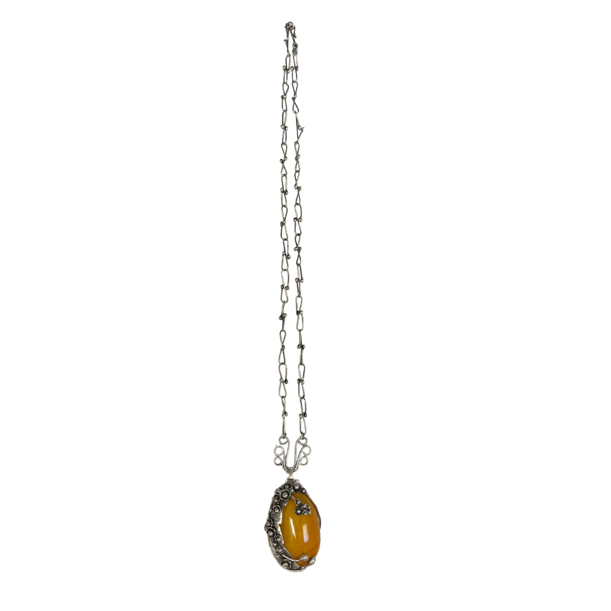 Vintage Butterscotch Amber Sterling Necklace