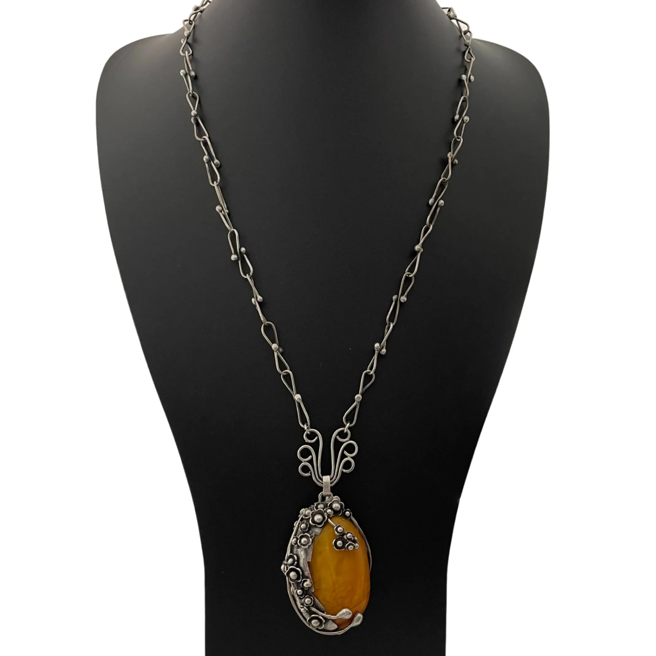 Vintage Butterscotch Amber Sterling Necklace