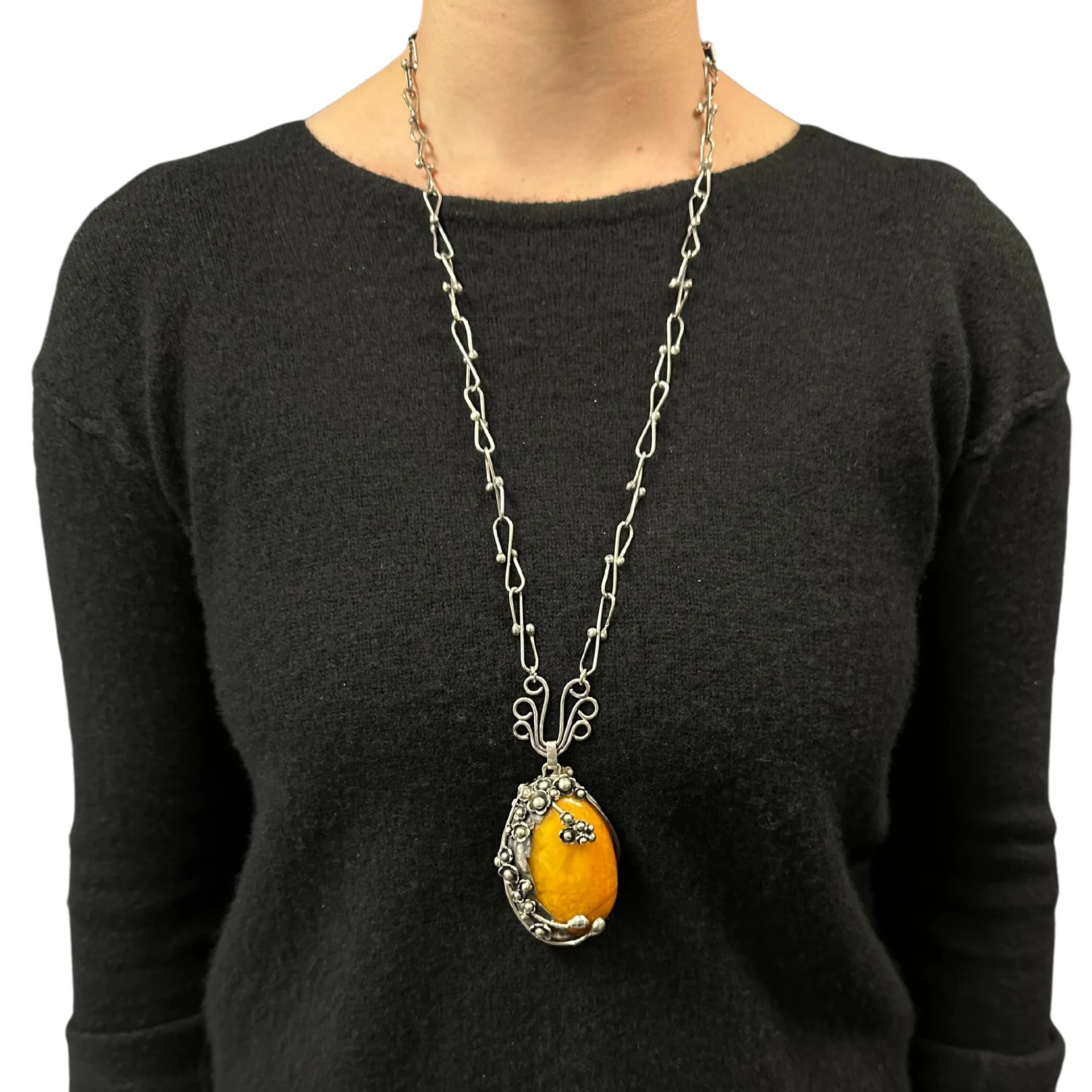 Vintage Butterscotch Amber Sterling Necklace