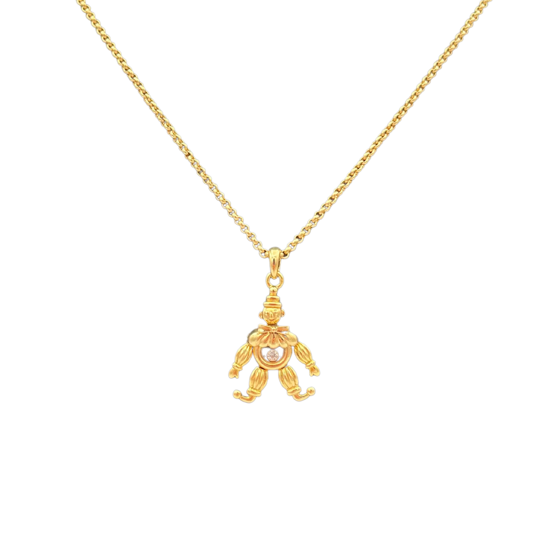 Vintage Chopard 18k 0.04ct Happy Diamonds Clown Moveable Pendant Necklace - 22"