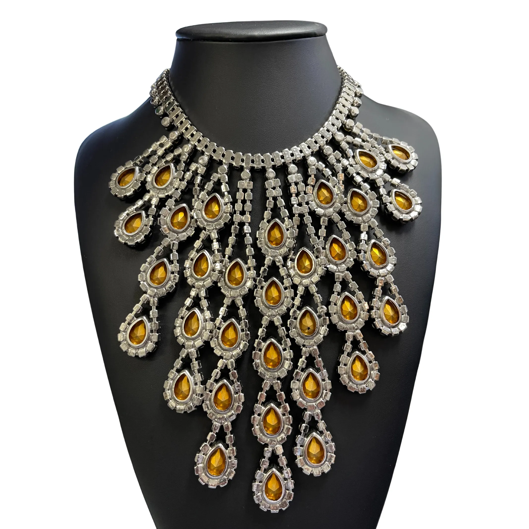 Vintage Costume Rhinestone Bib Necklace