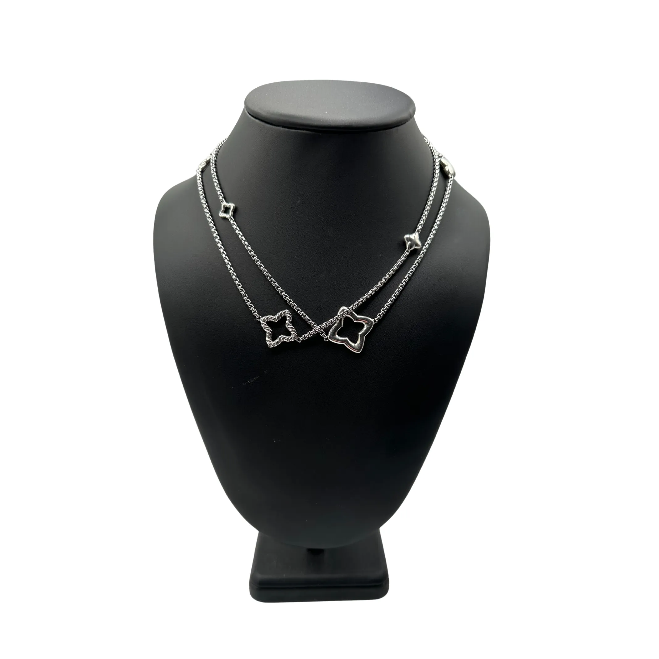 Vintage David Yurman Sterling Silver Quatrefoil Box Chain Necklace