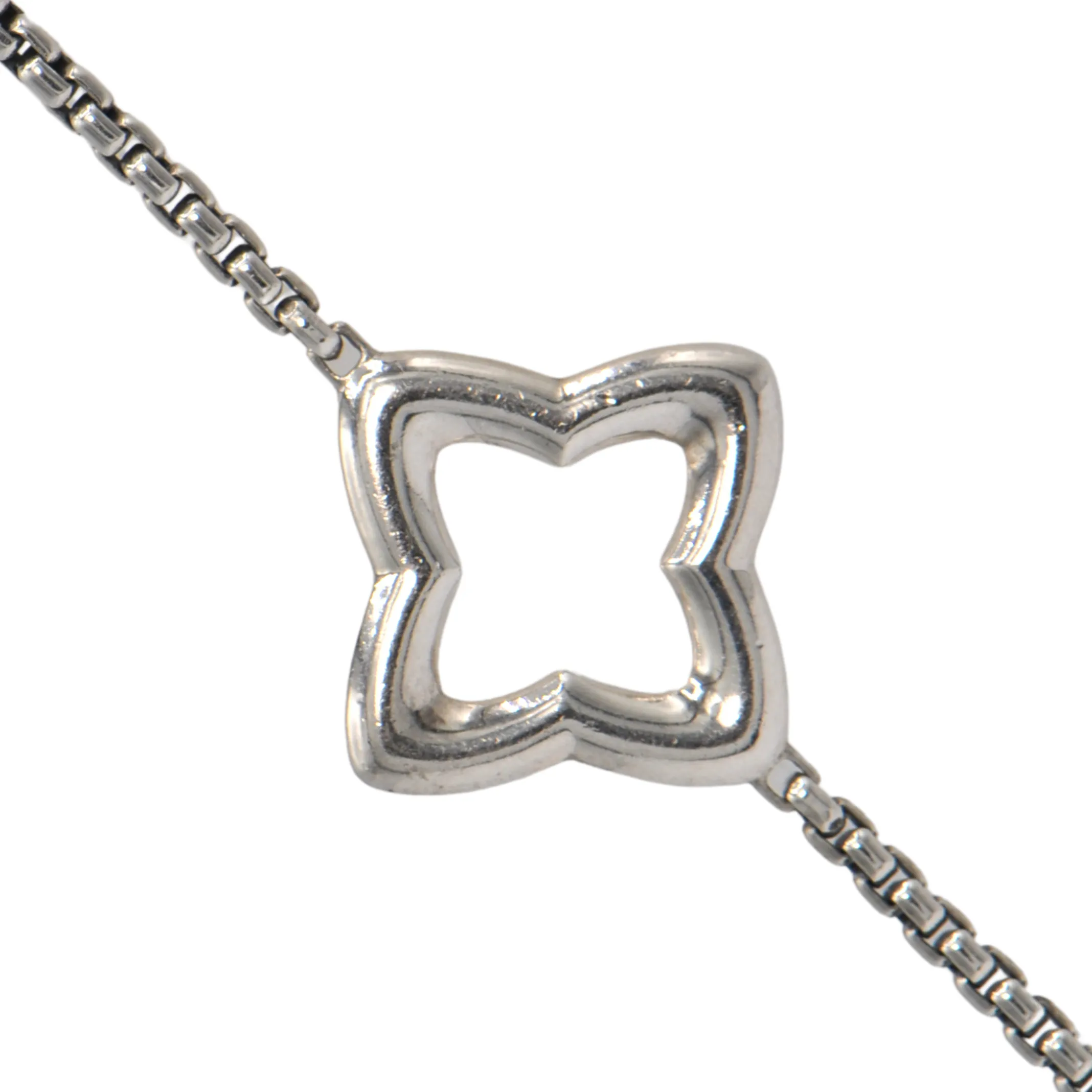 Vintage David Yurman Sterling Silver Quatrefoil Box Chain Necklace