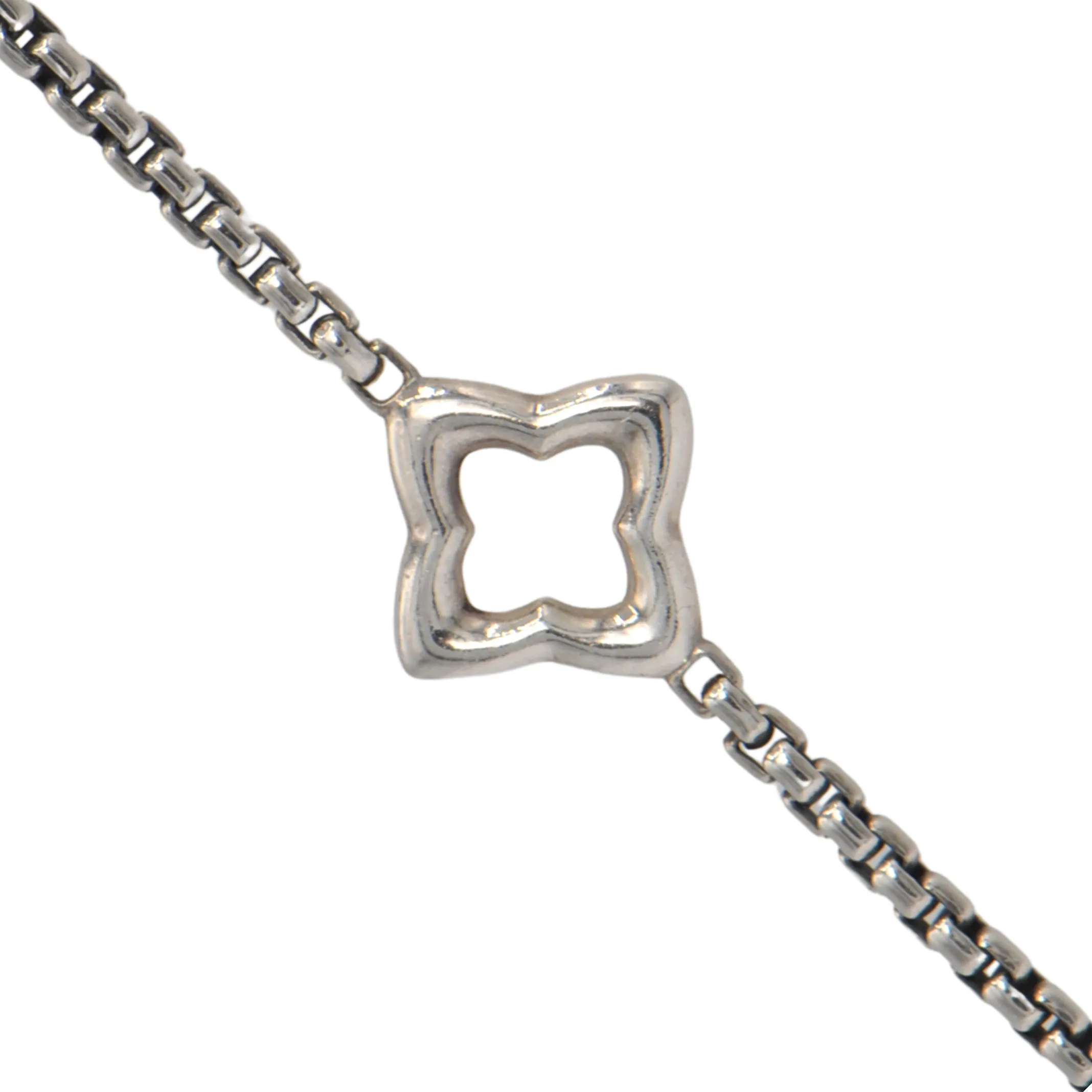 Vintage David Yurman Sterling Silver Quatrefoil Box Chain Necklace