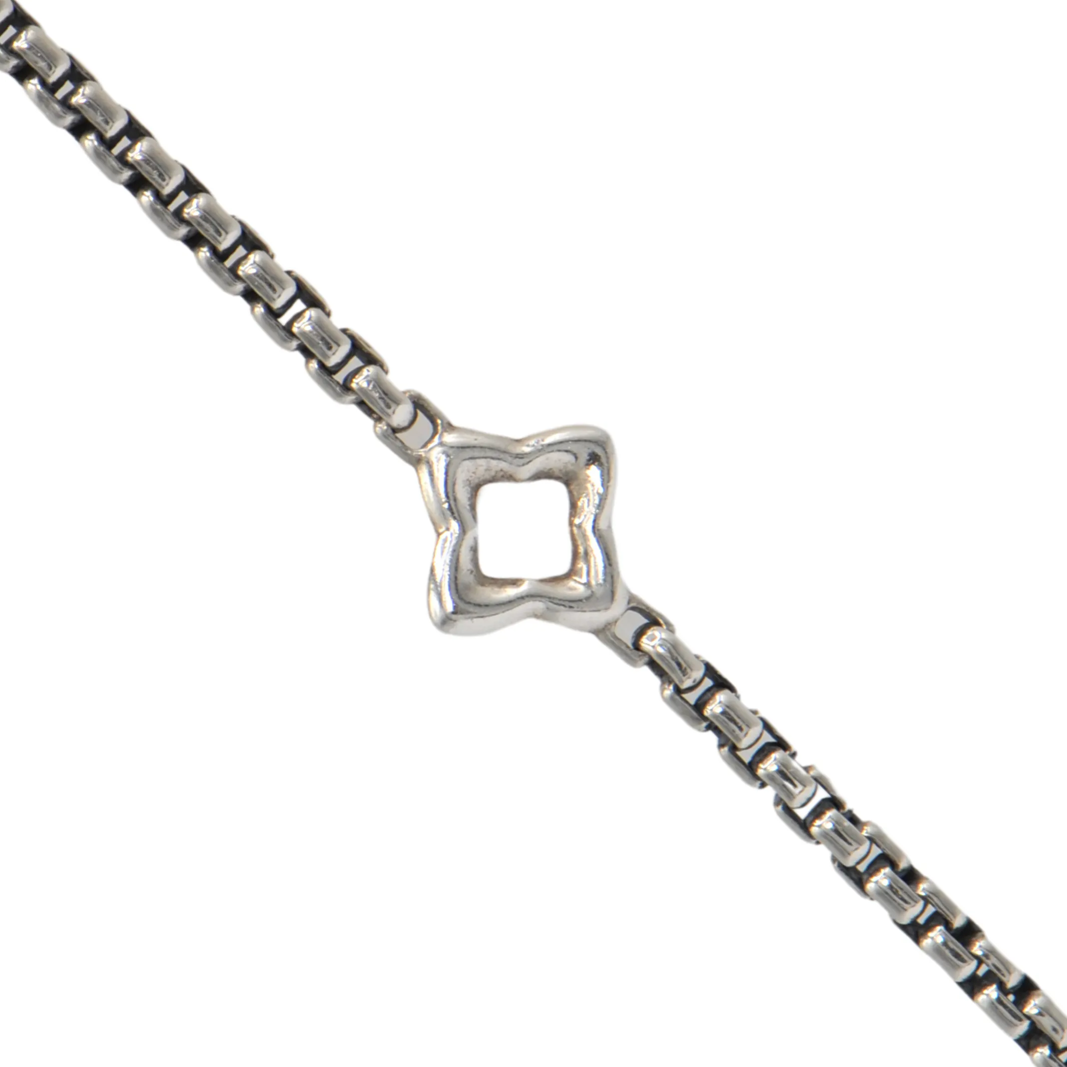 Vintage David Yurman Sterling Silver Quatrefoil Box Chain Necklace