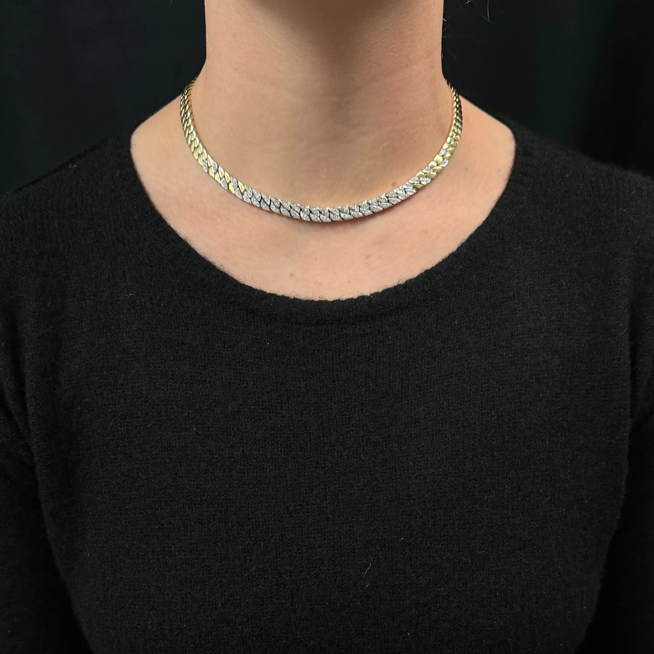 Vintage Diamond 14k Gold Curb Link Necklace