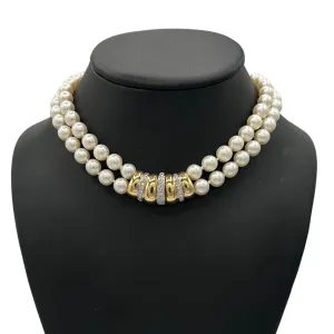 Vintage Double Strand Japanese Cultured Pearl Necklace with Diamond 18k Gold Clasp