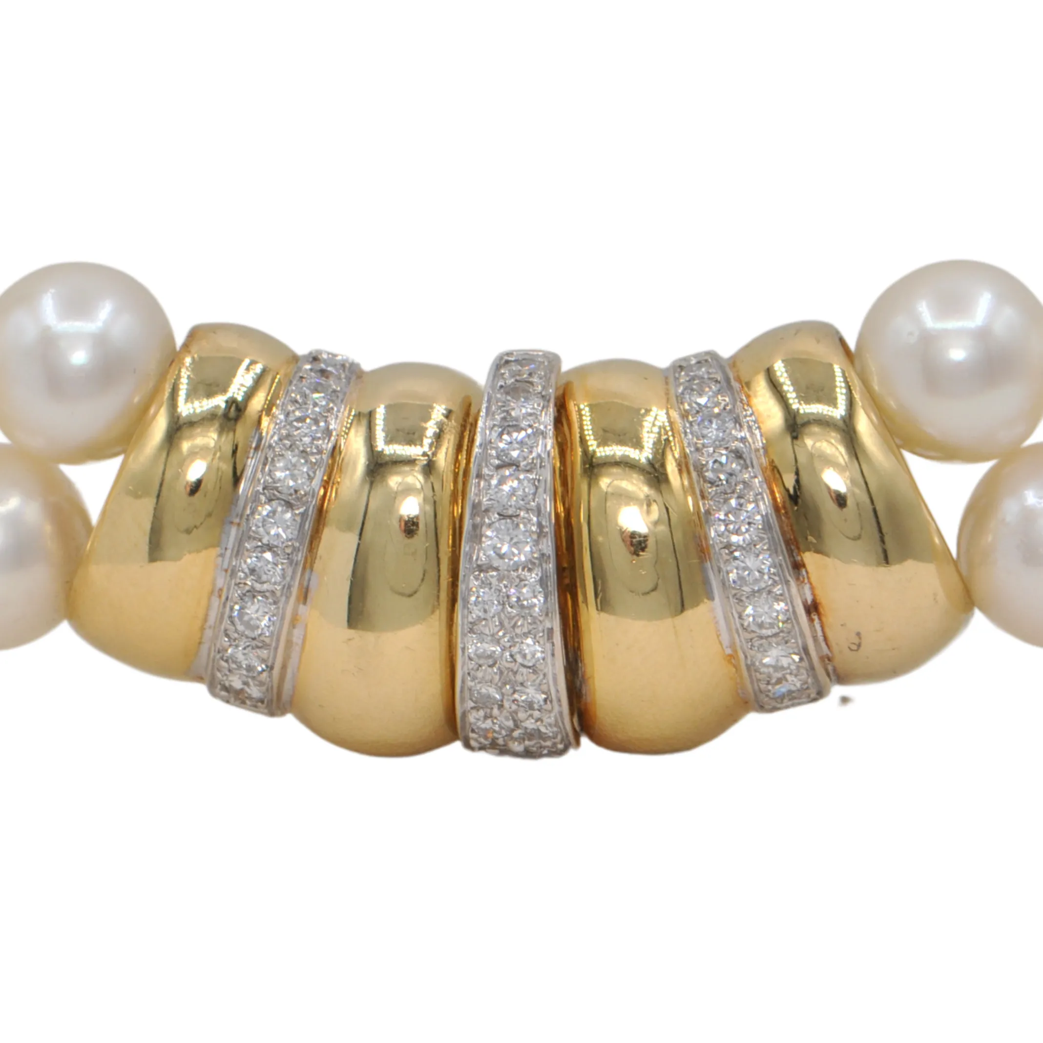 Vintage Double Strand Japanese Cultured Pearl Necklace with Diamond 18k Gold Clasp