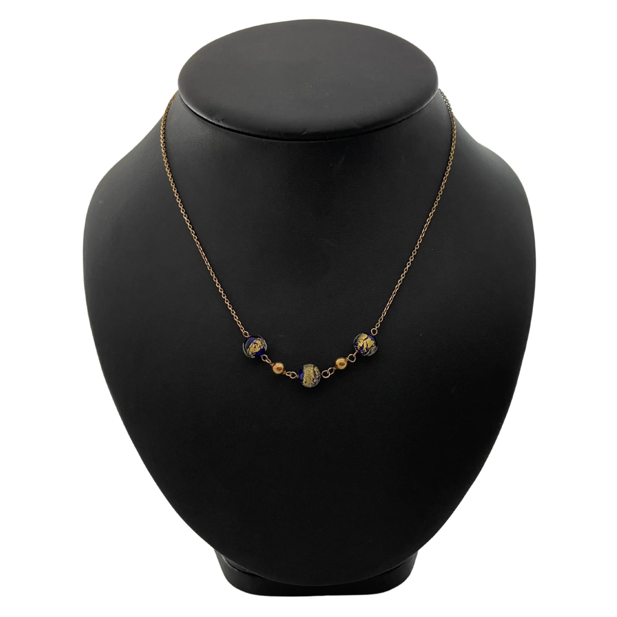 Vintage French 18K Yellow Gold Venetian Glass Necklace