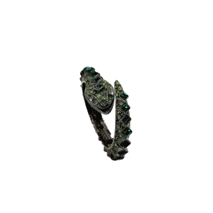 Vintage Gunmetal & Emerald Snake Bracelet