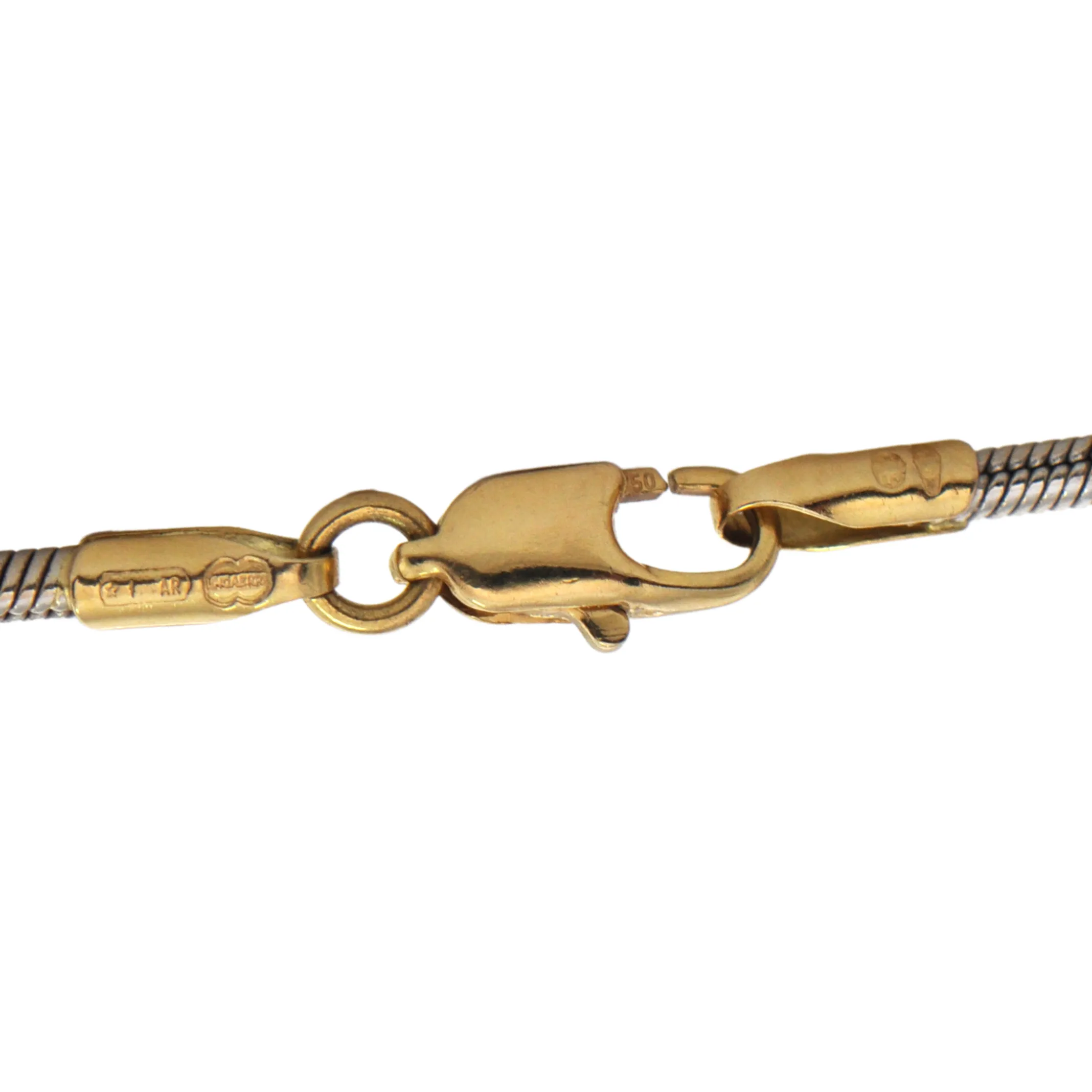 Vintage Italian 18k White Gold Snake Link Chain Necklace with Yellow Gold Rondelle Stations