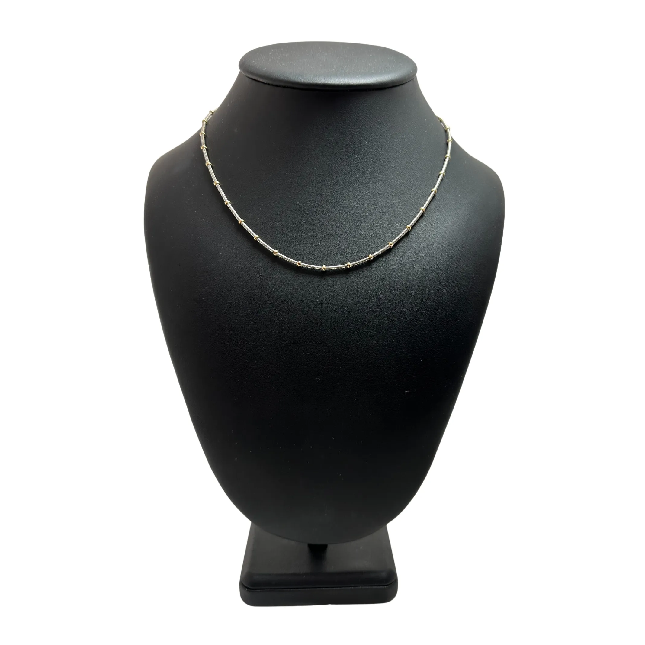 Vintage Italian 18k White Gold Snake Link Chain Necklace with Yellow Gold Rondelle Stations