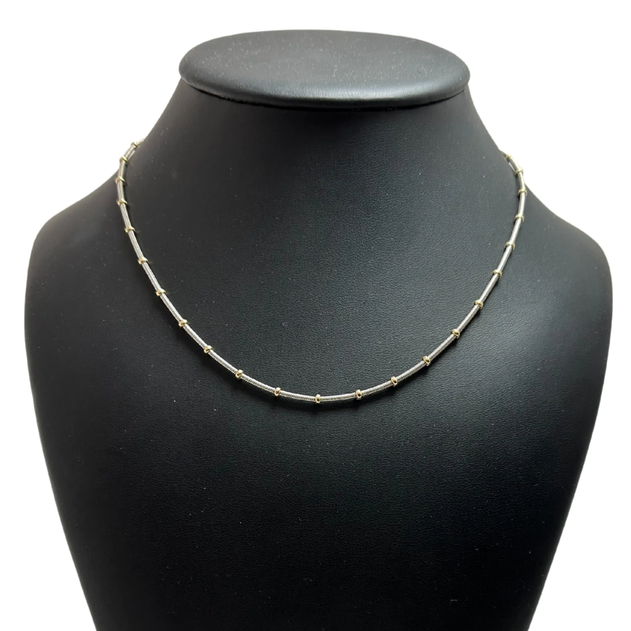 Vintage Italian 18k White Gold Snake Link Chain Necklace with Yellow Gold Rondelle Stations
