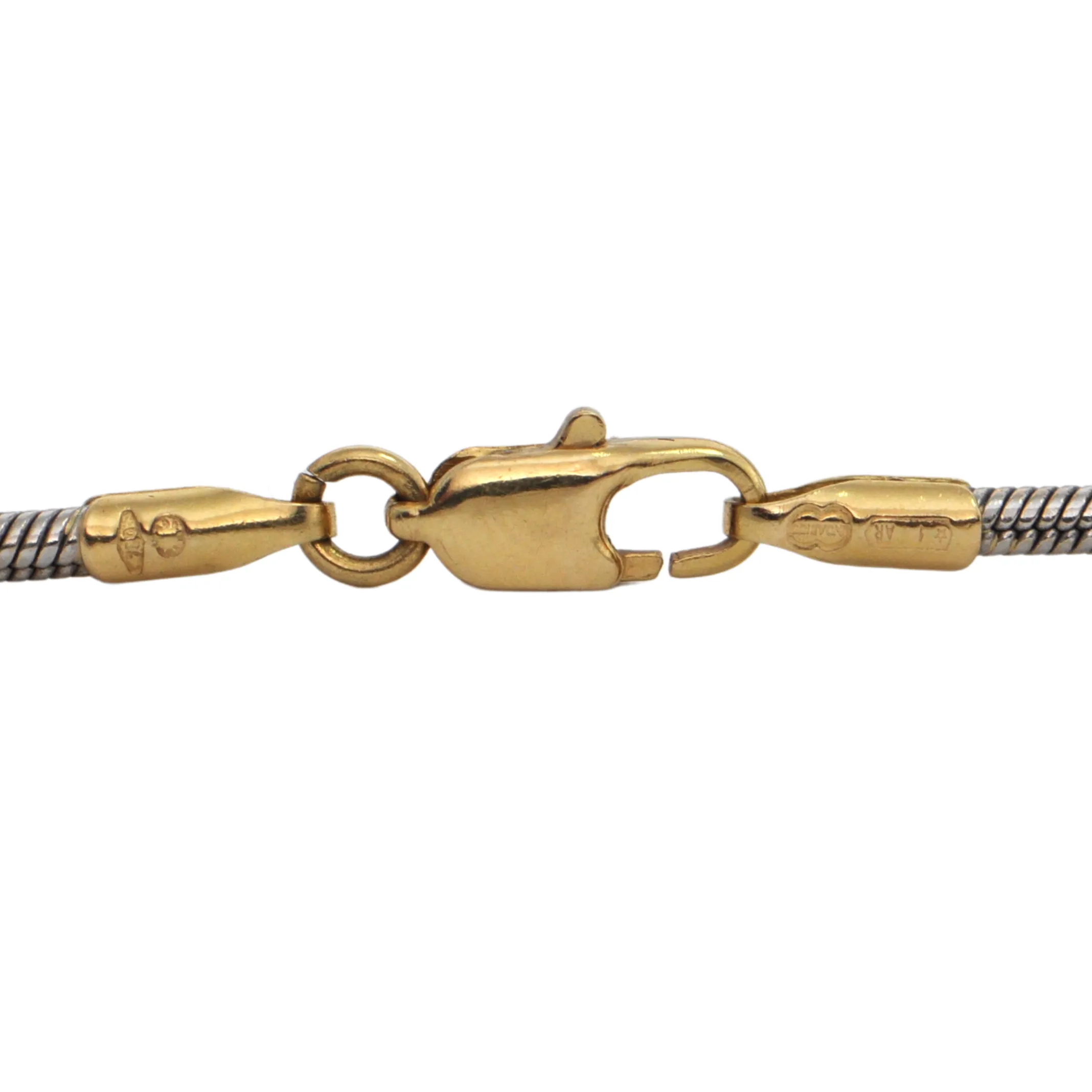 Vintage Italian 18k White Gold Snake Link Chain Necklace with Yellow Gold Rondelle Stations