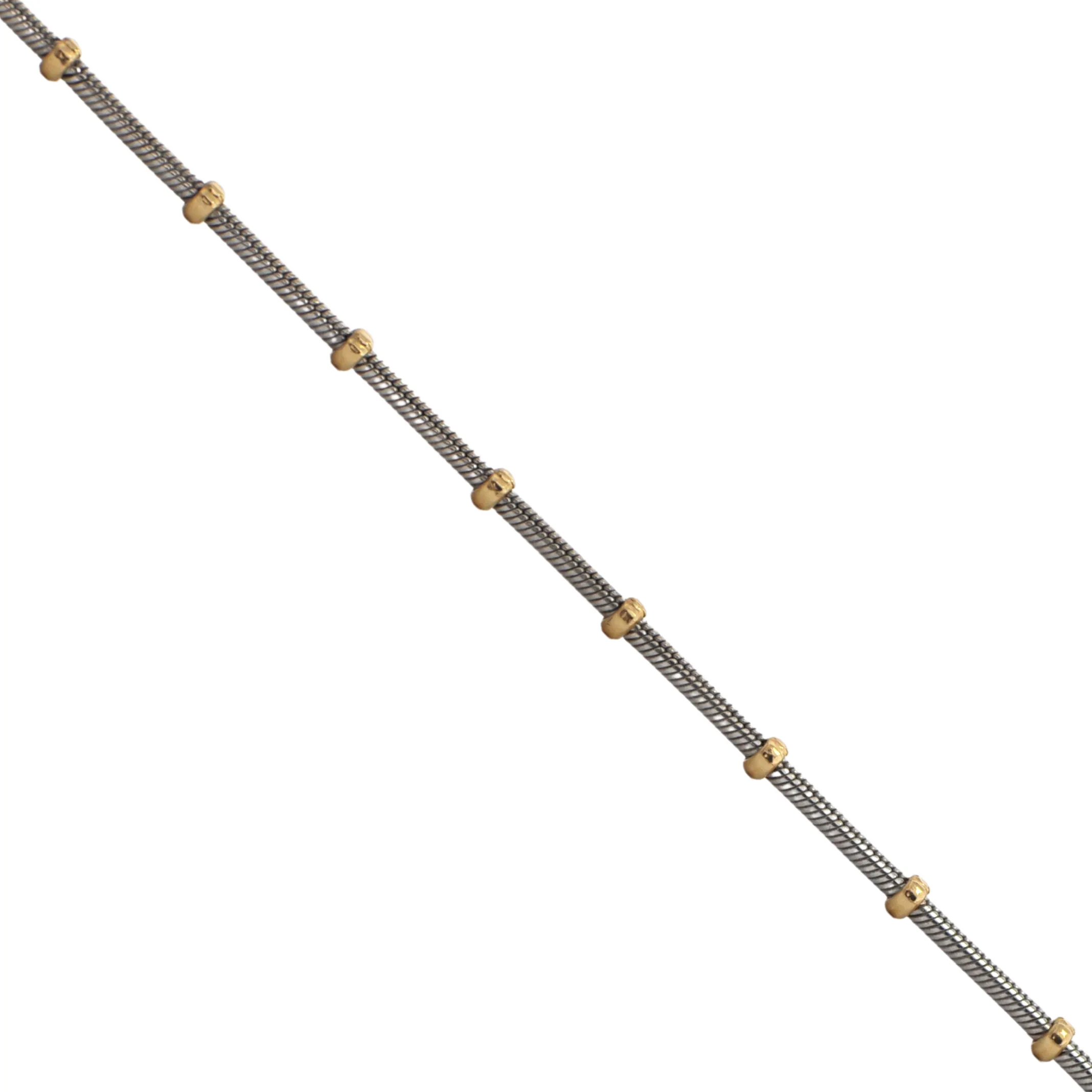 Vintage Italian 18k White Gold Snake Link Chain Necklace with Yellow Gold Rondelle Stations