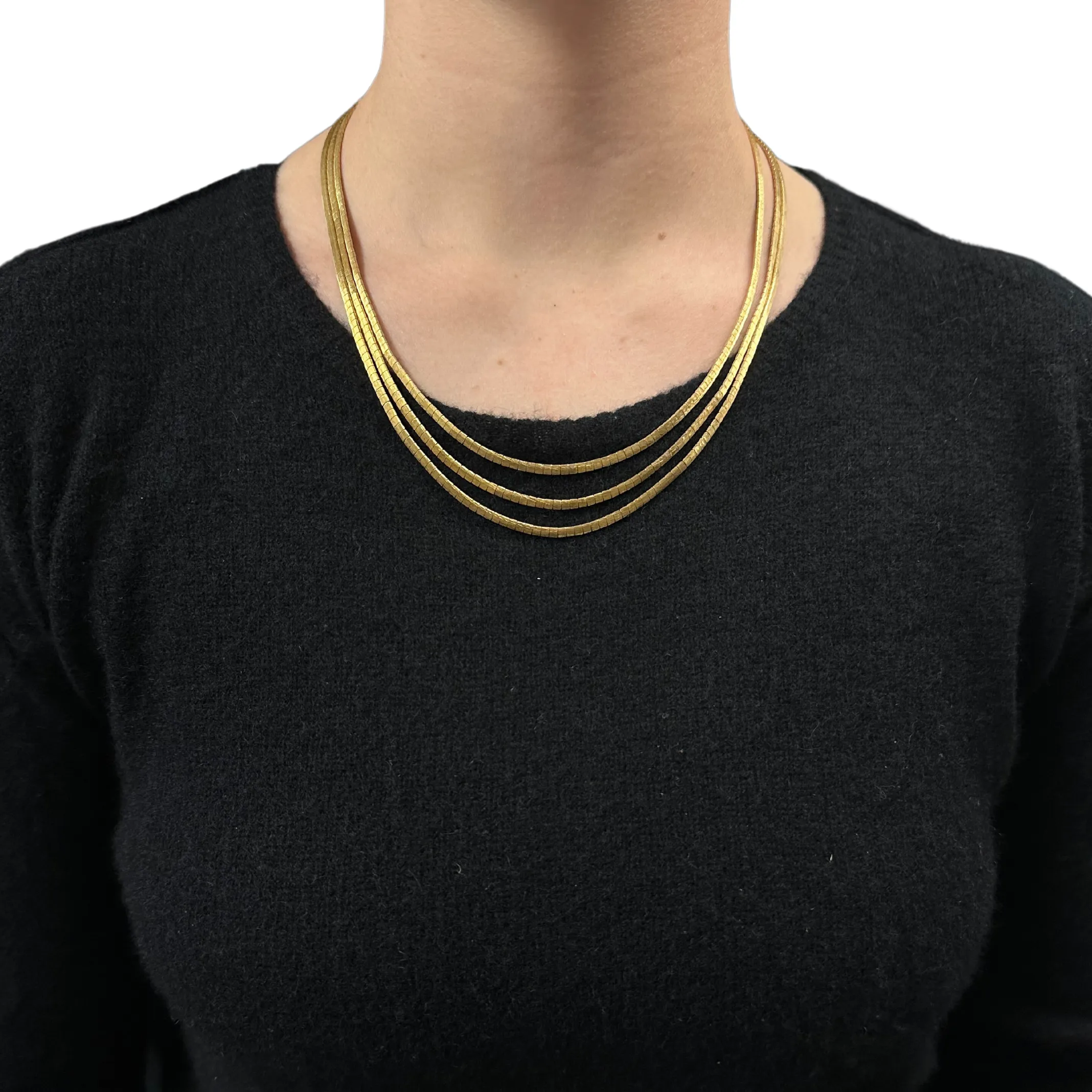 Vintage Italian Gold Three-Strand Omega Link Necklace