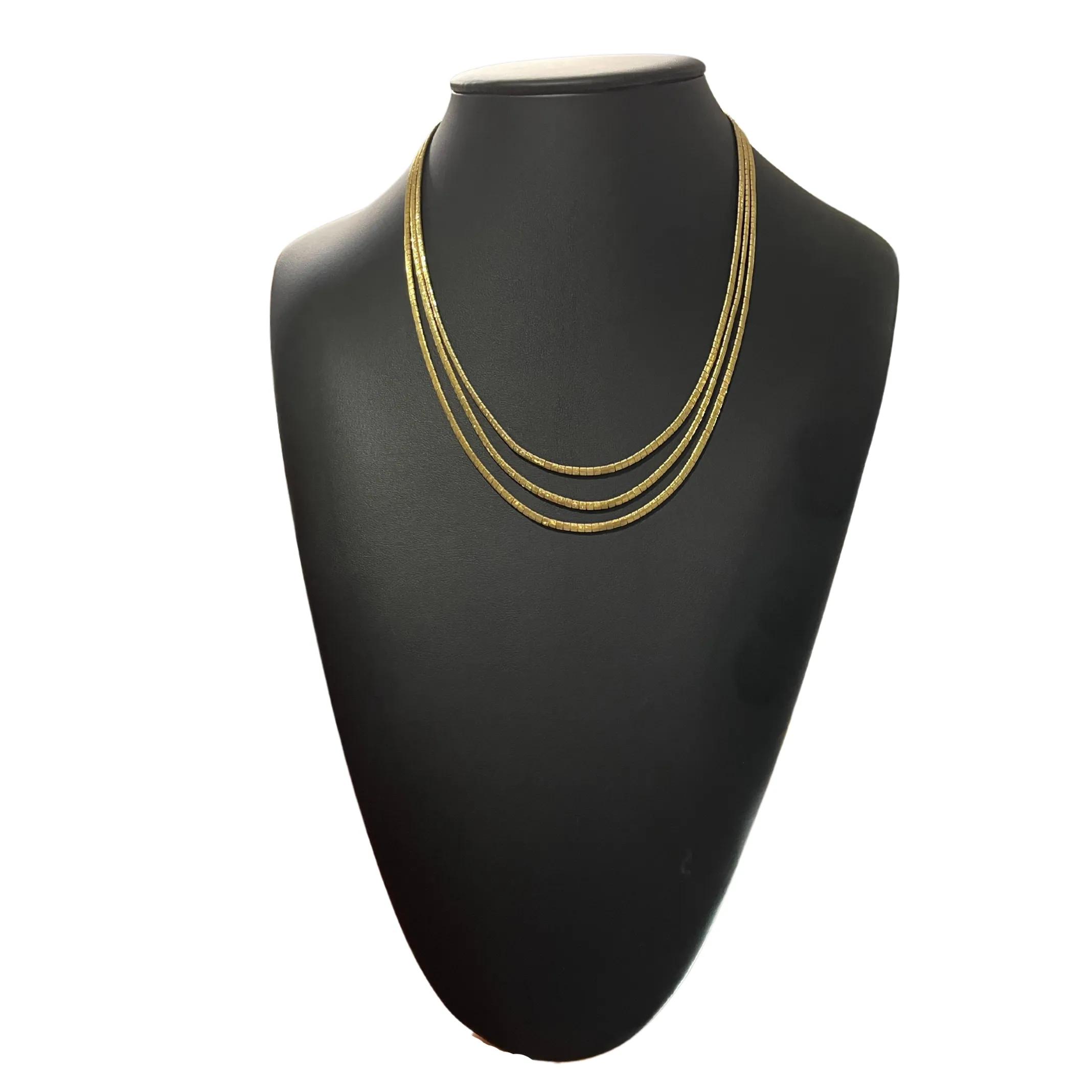 Vintage Italian Gold Three-Strand Omega Link Necklace