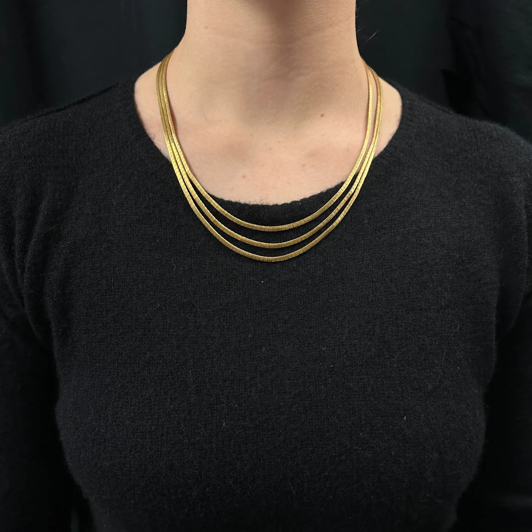 Vintage Italian Gold Three-Strand Omega Link Necklace