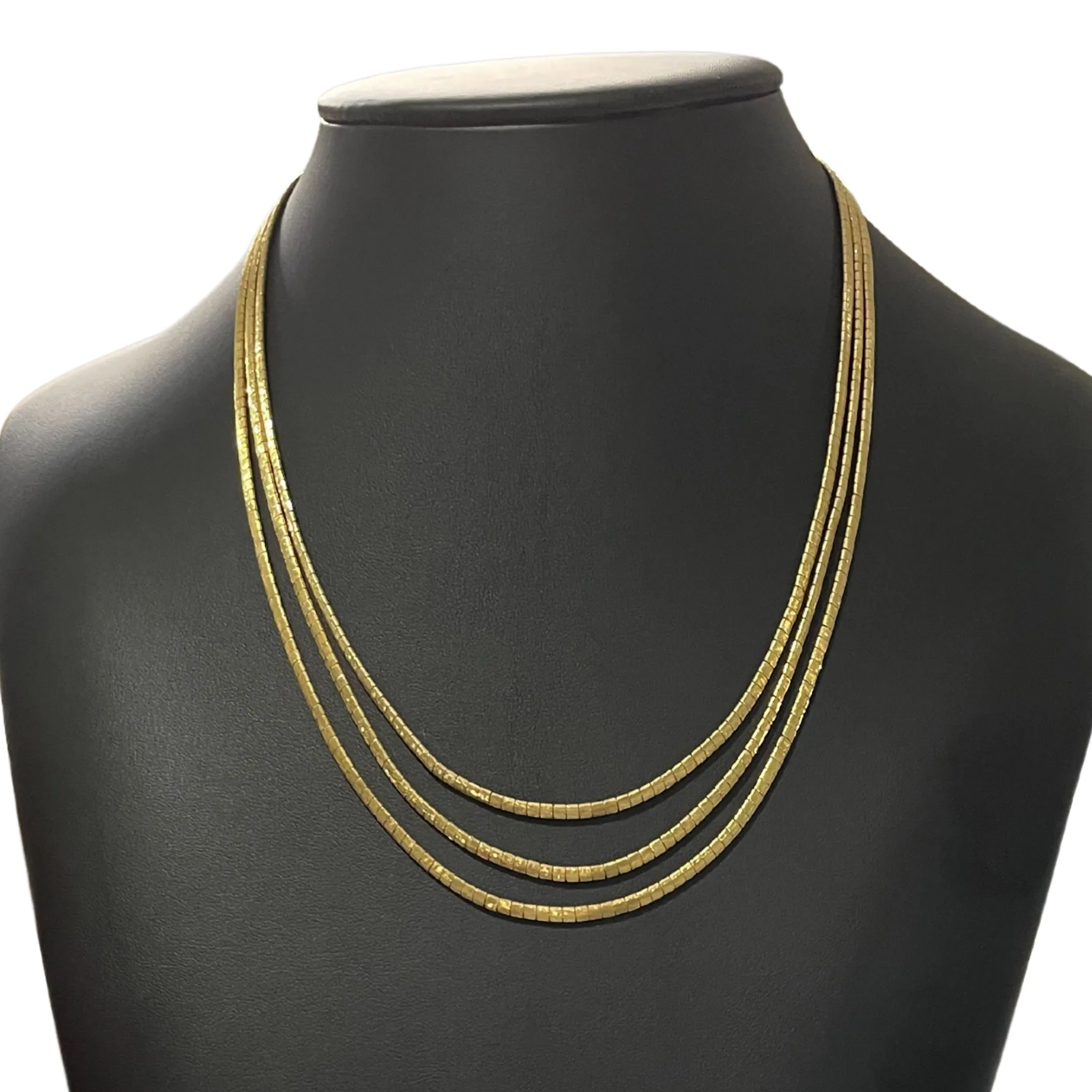 Vintage Italian Gold Three-Strand Omega Link Necklace