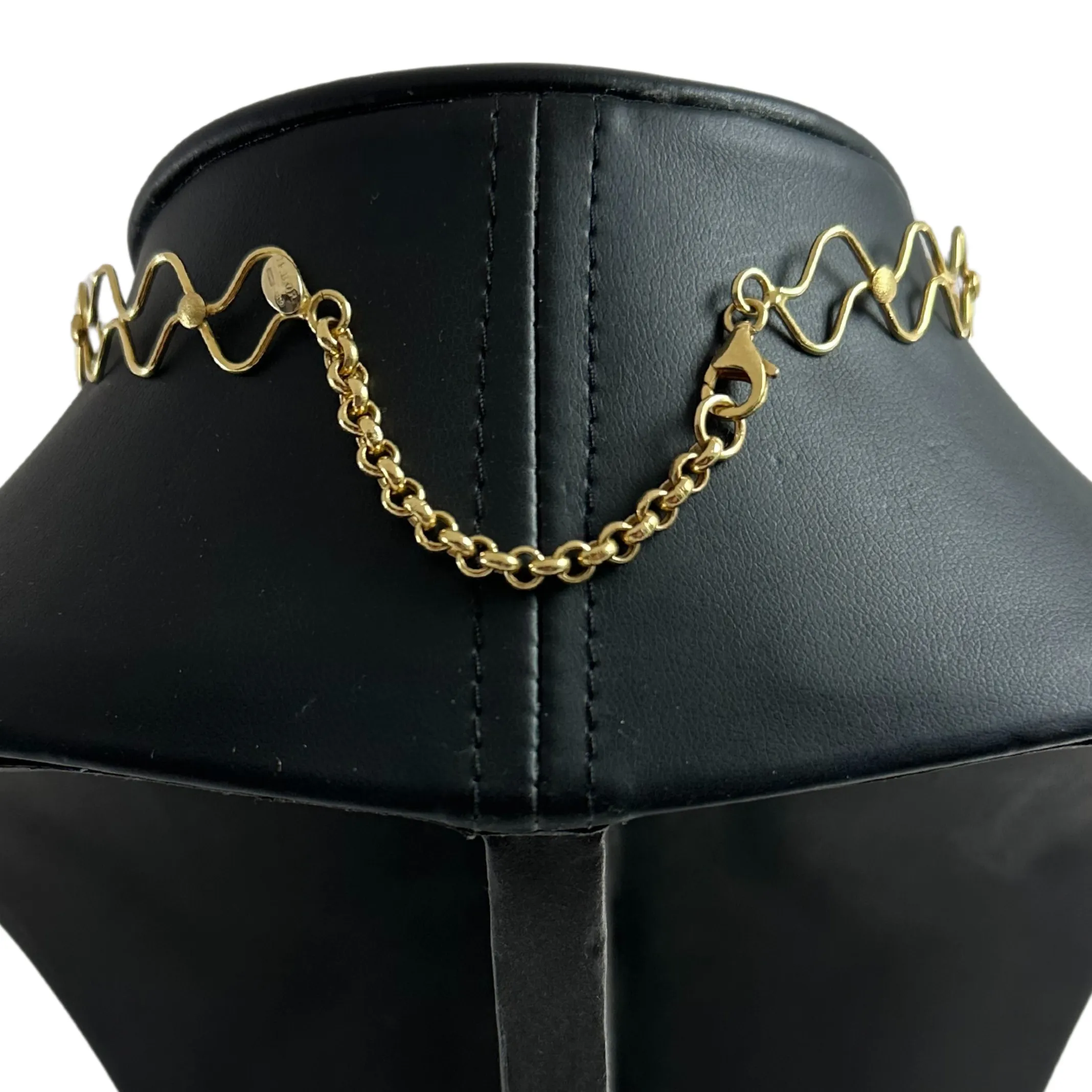 Vintage Italian Solid 18K Gold Zig-Zag Choker Necklace