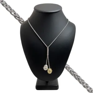 Vintage Italian South Sea Pearl and Diamond 18k Gold Lariat Necklace