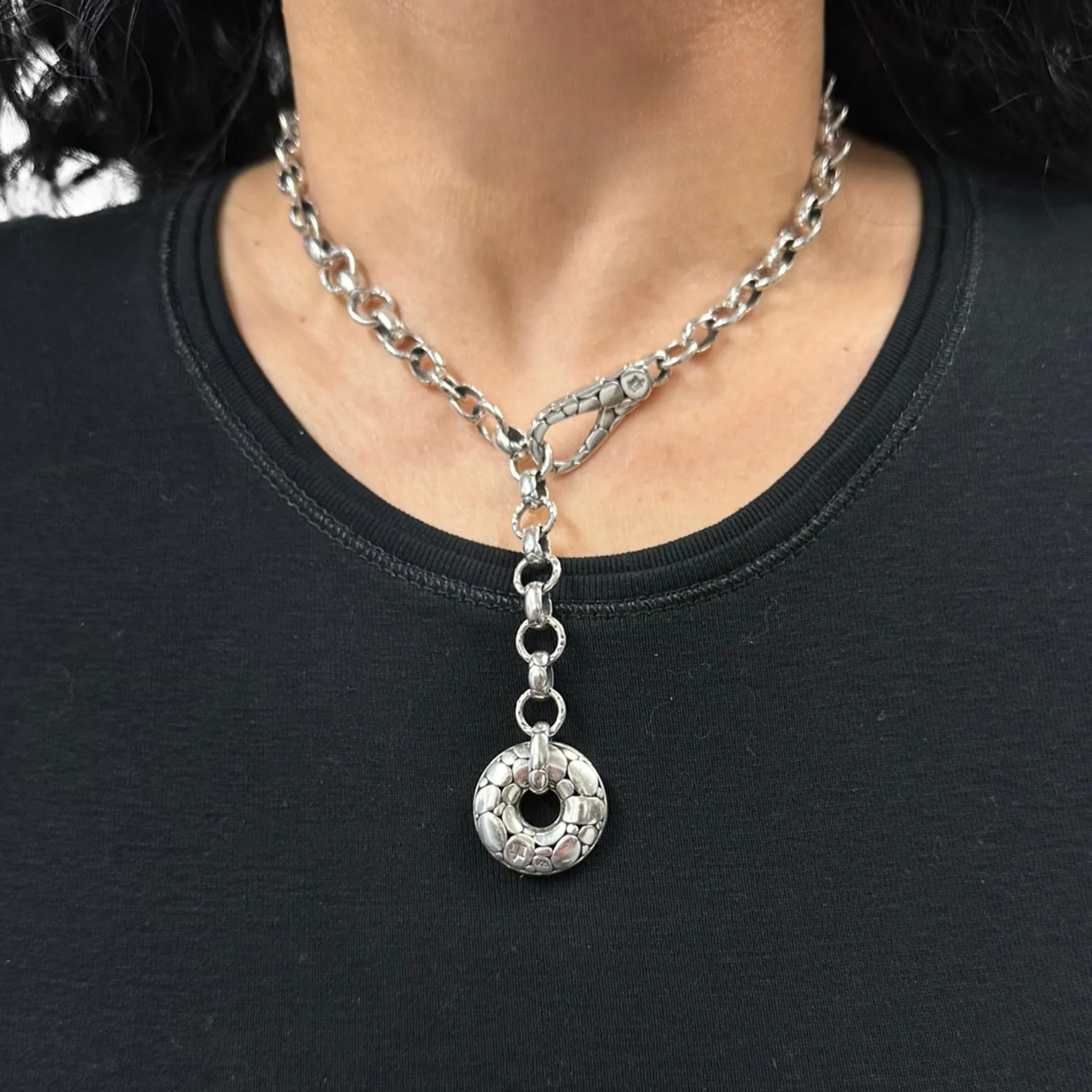 Vintage John Hardy Sterling Silver Kali Collection Pebble Link Donut Necklace
