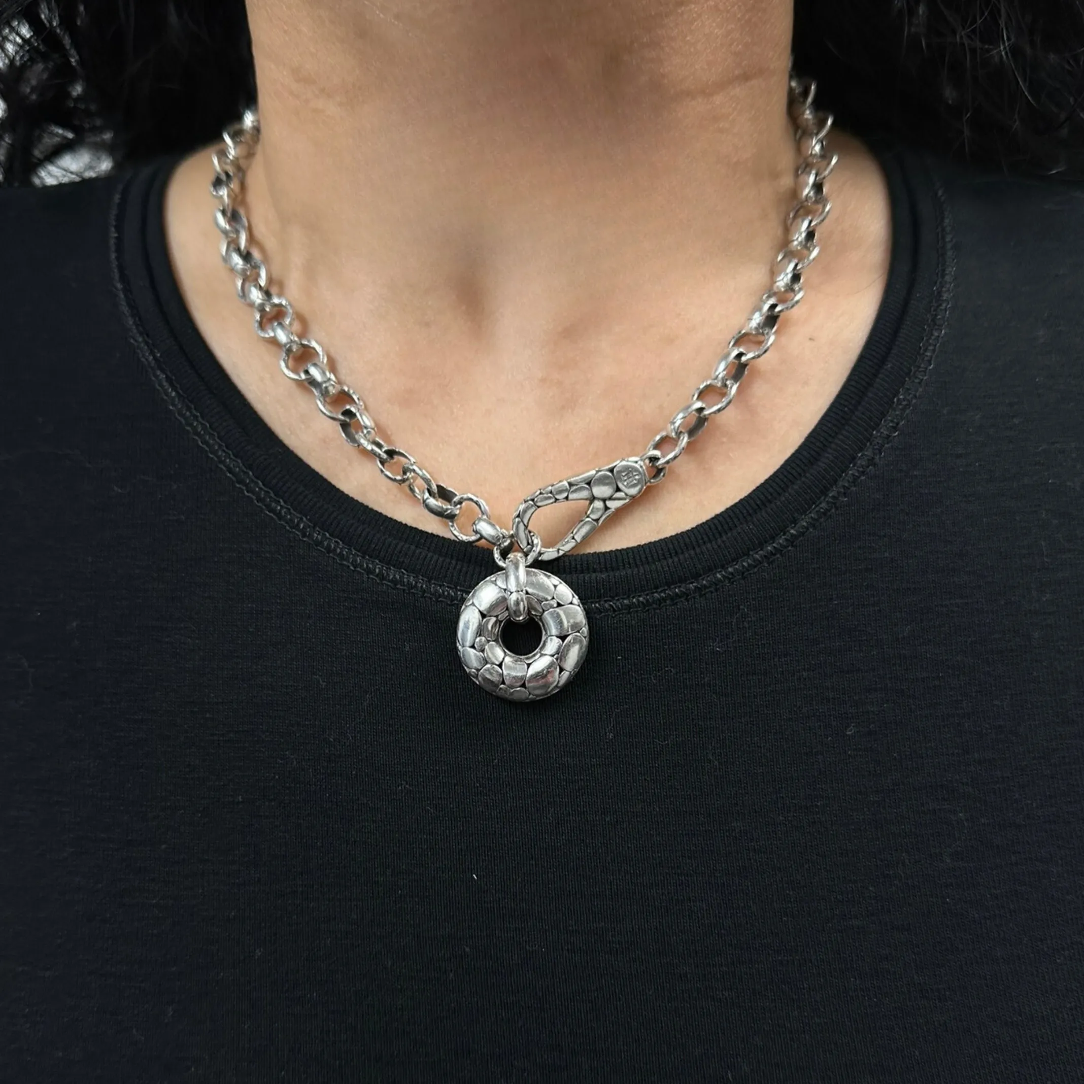 Vintage John Hardy Sterling Silver Kali Collection Pebble Link Donut Necklace