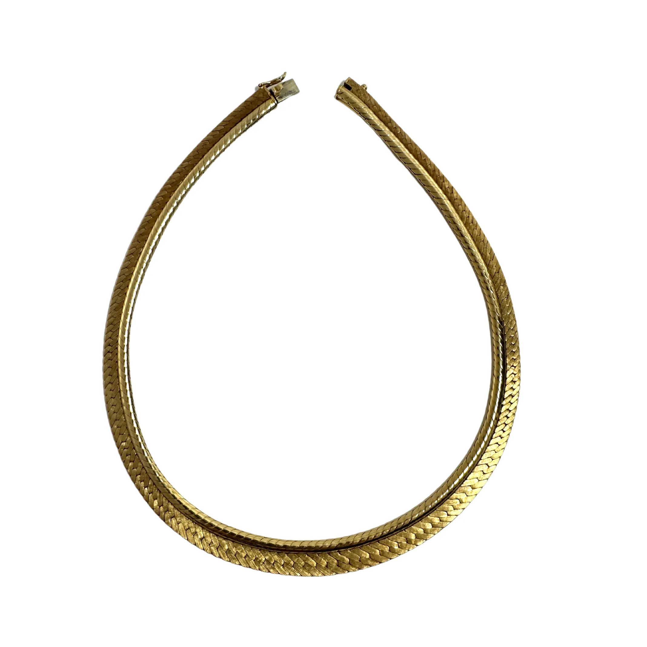 Vintage "Spitzer & Fuhrman" German Slightly Graduated 18k Gold Herringbone and Snake Link Necklace