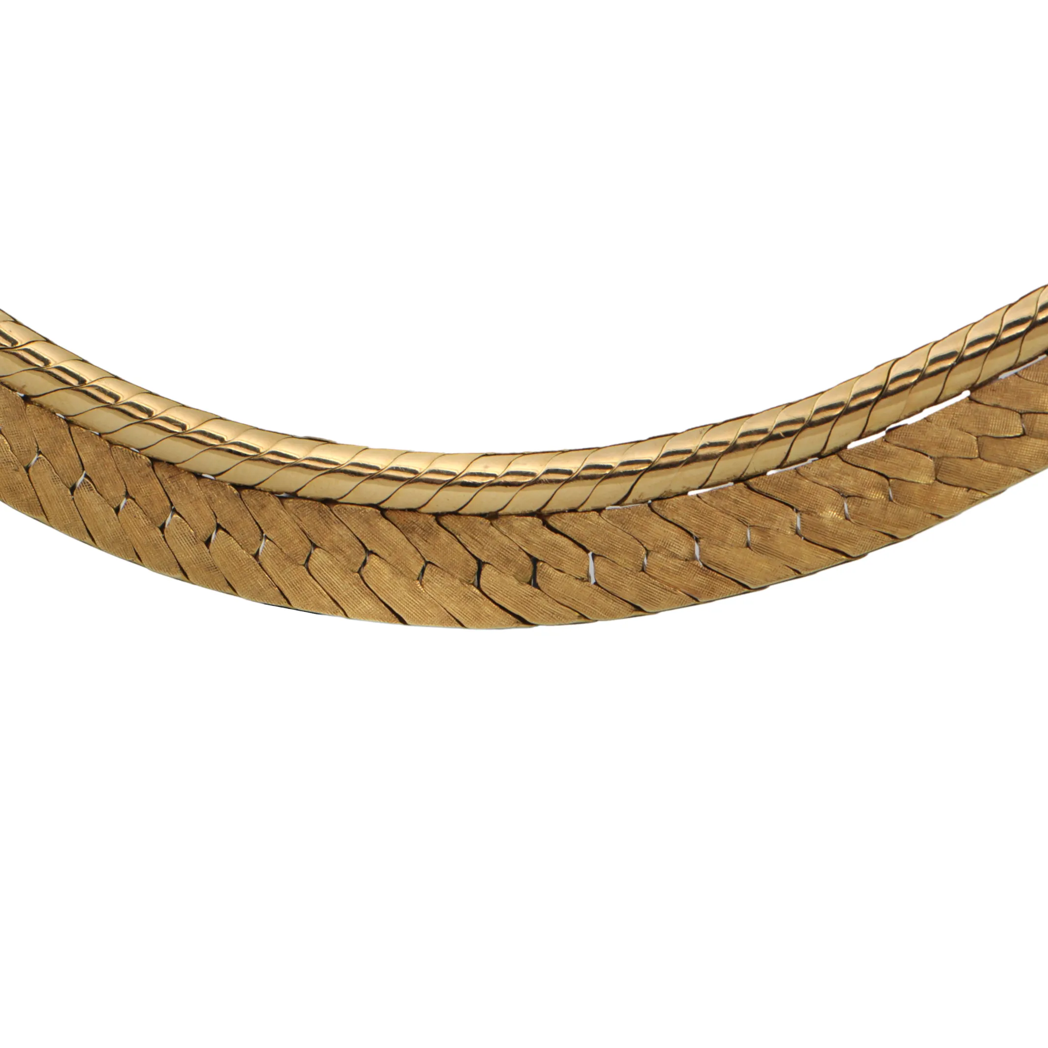 Vintage "Spitzer & Fuhrman" German Slightly Graduated 18k Gold Herringbone and Snake Link Necklace