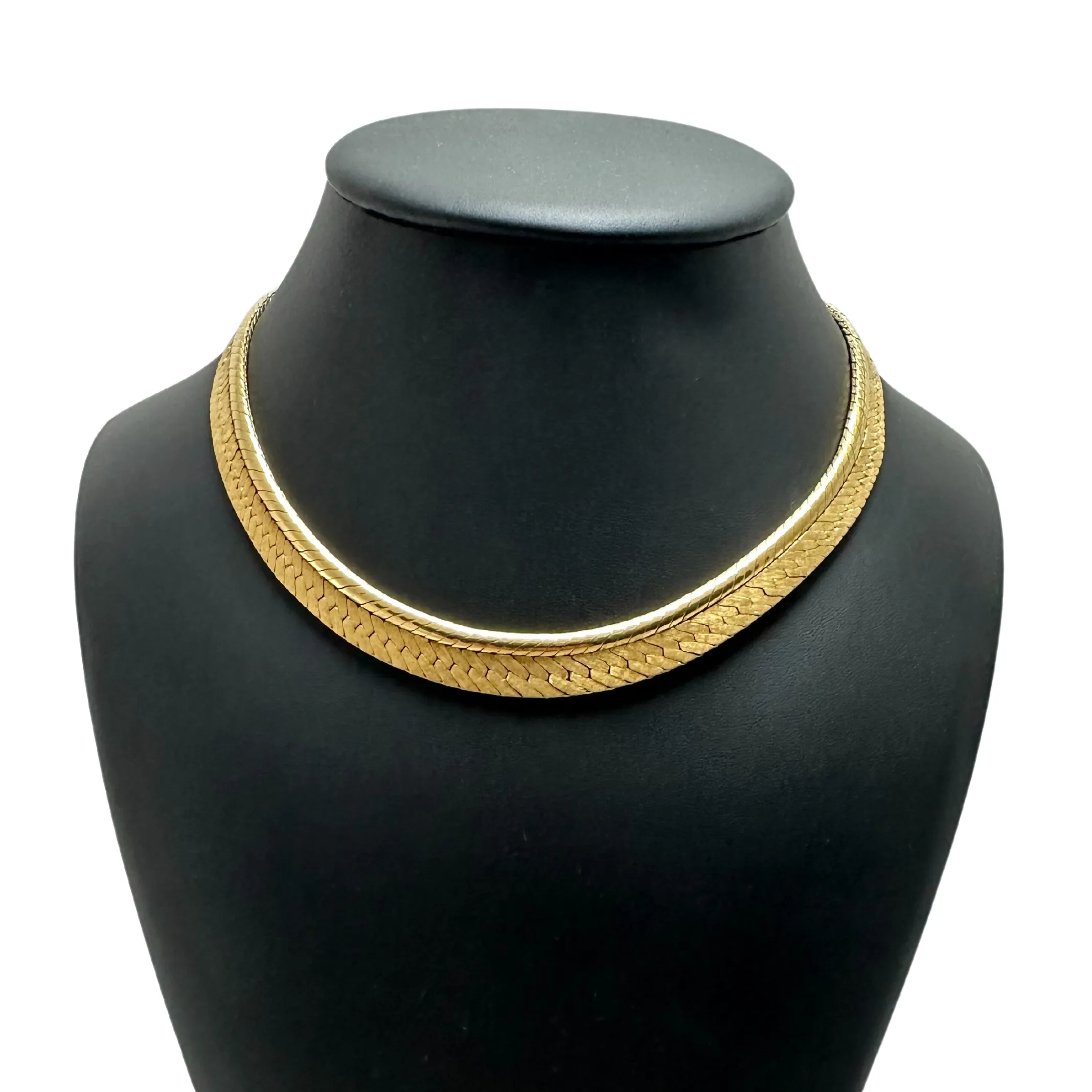 Vintage "Spitzer & Fuhrman" German Slightly Graduated 18k Gold Herringbone and Snake Link Necklace