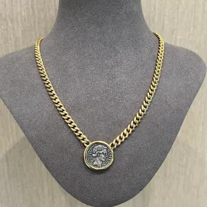 Vintage Roman Lady Luck Coin Pendant Necklace