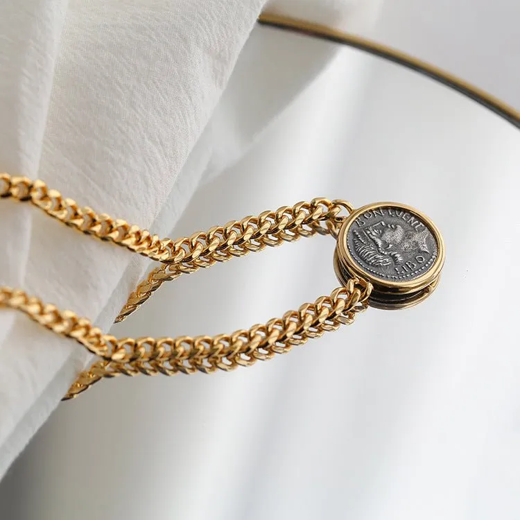 Vintage Roman Lady Luck Coin Pendant Necklace