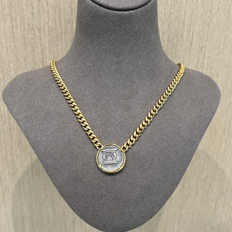 Vintage Roman Lady Luck Coin Pendant Necklace