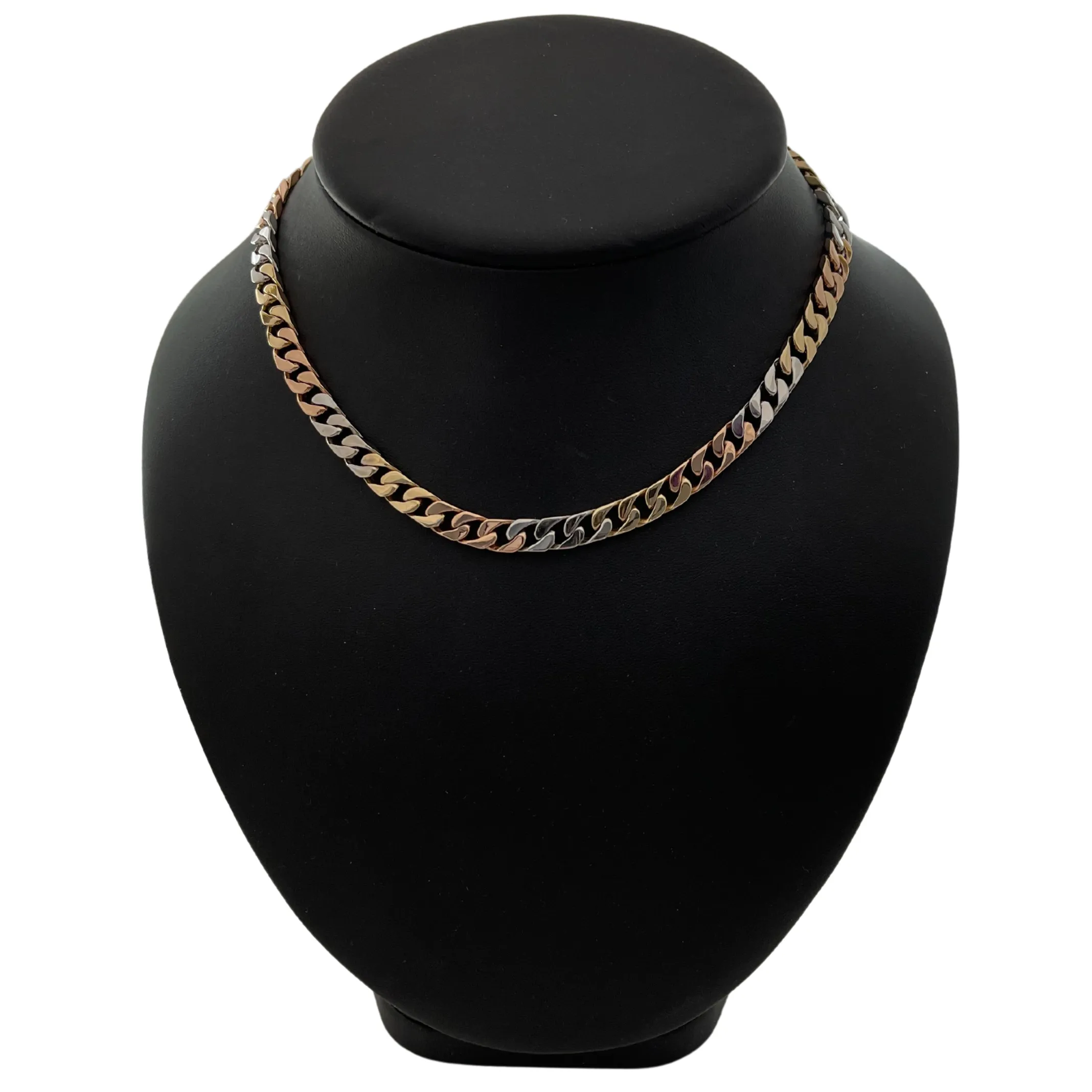 Vintage Solid 18k Three-Tone Curb Link Necklace