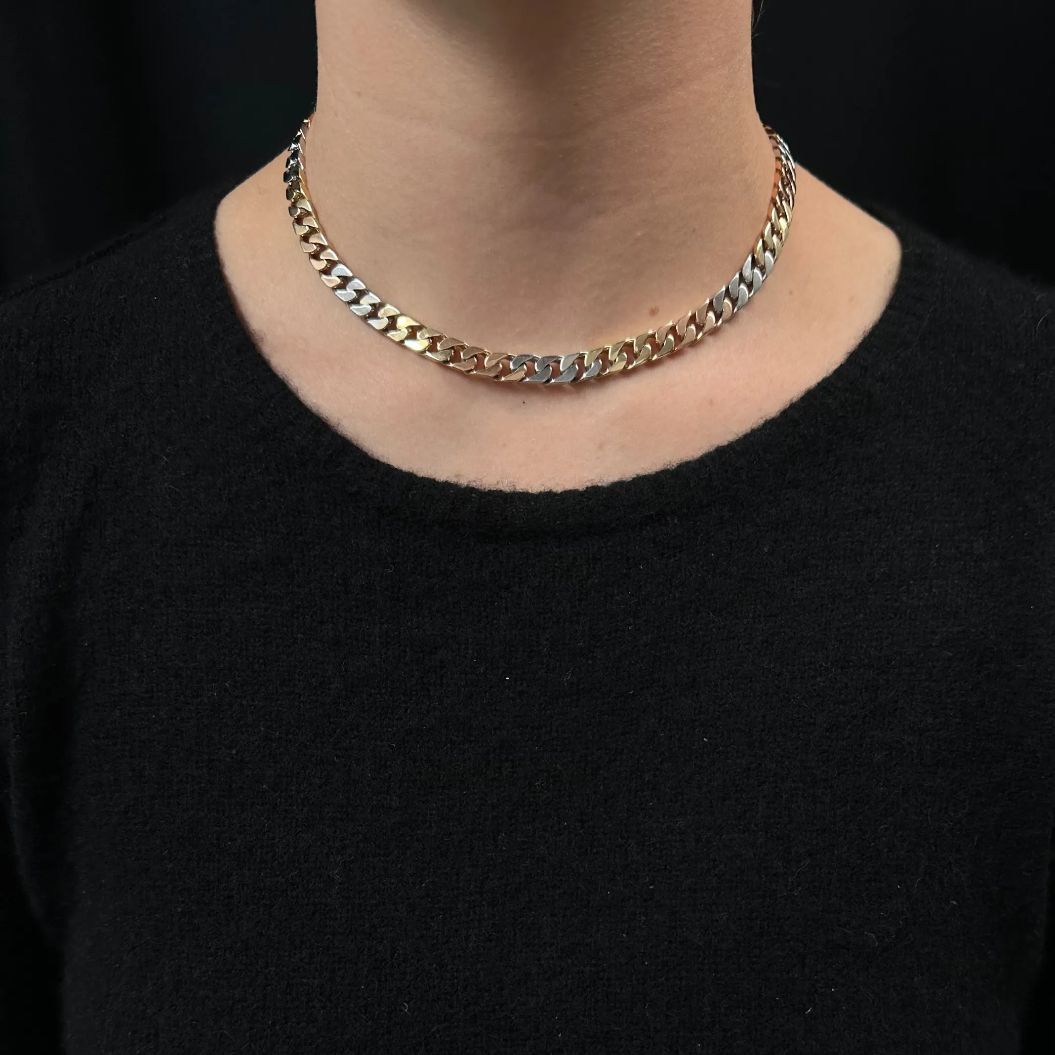 Vintage Solid 18k Three-Tone Curb Link Necklace