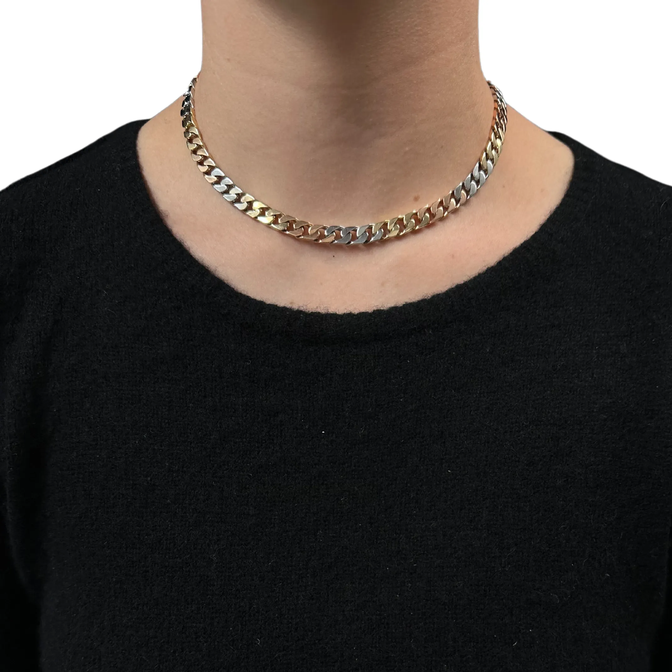 Vintage Solid 18k Three-Tone Curb Link Necklace
