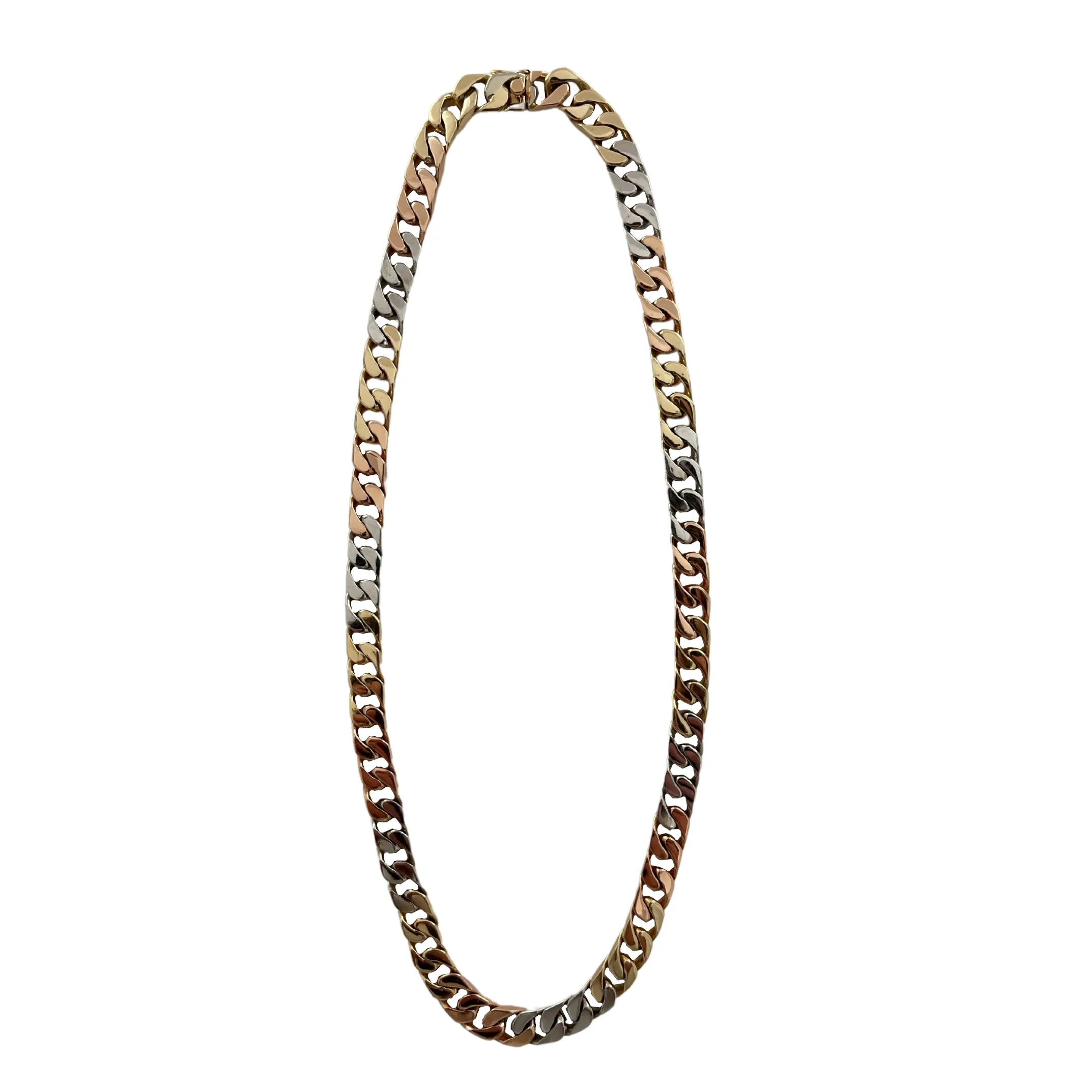 Vintage Solid 18k Three-Tone Curb Link Necklace