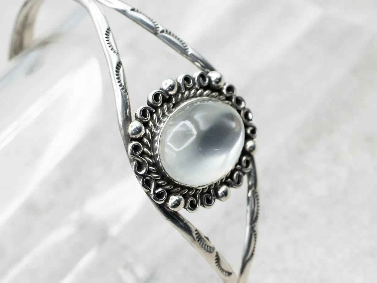 Vintage South West Style Moonstone Sterling Silver Cuff Bracelet