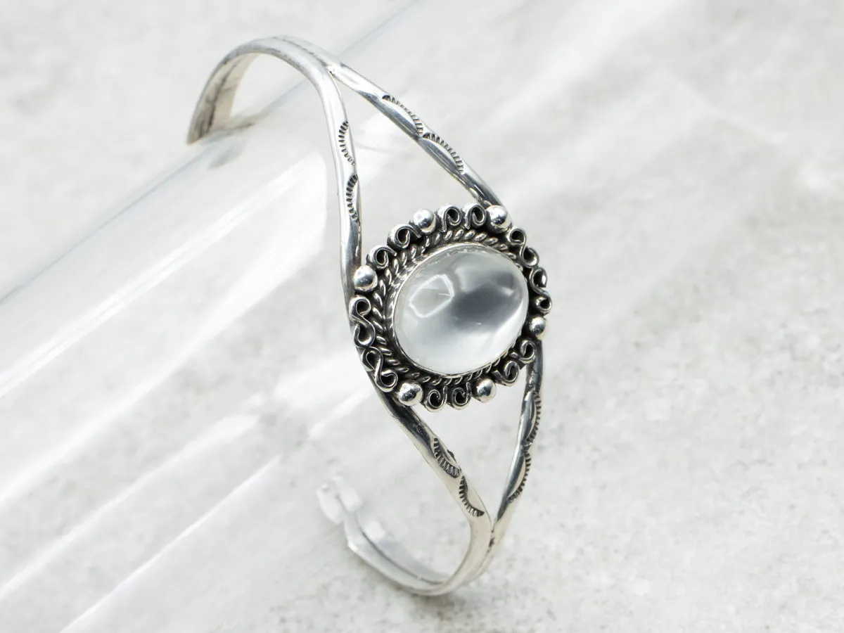 Vintage South West Style Moonstone Sterling Silver Cuff Bracelet