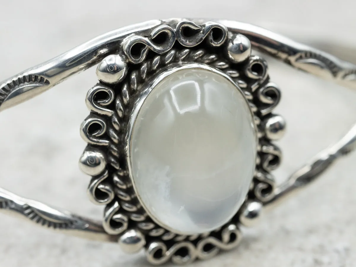 Vintage South West Style Moonstone Sterling Silver Cuff Bracelet