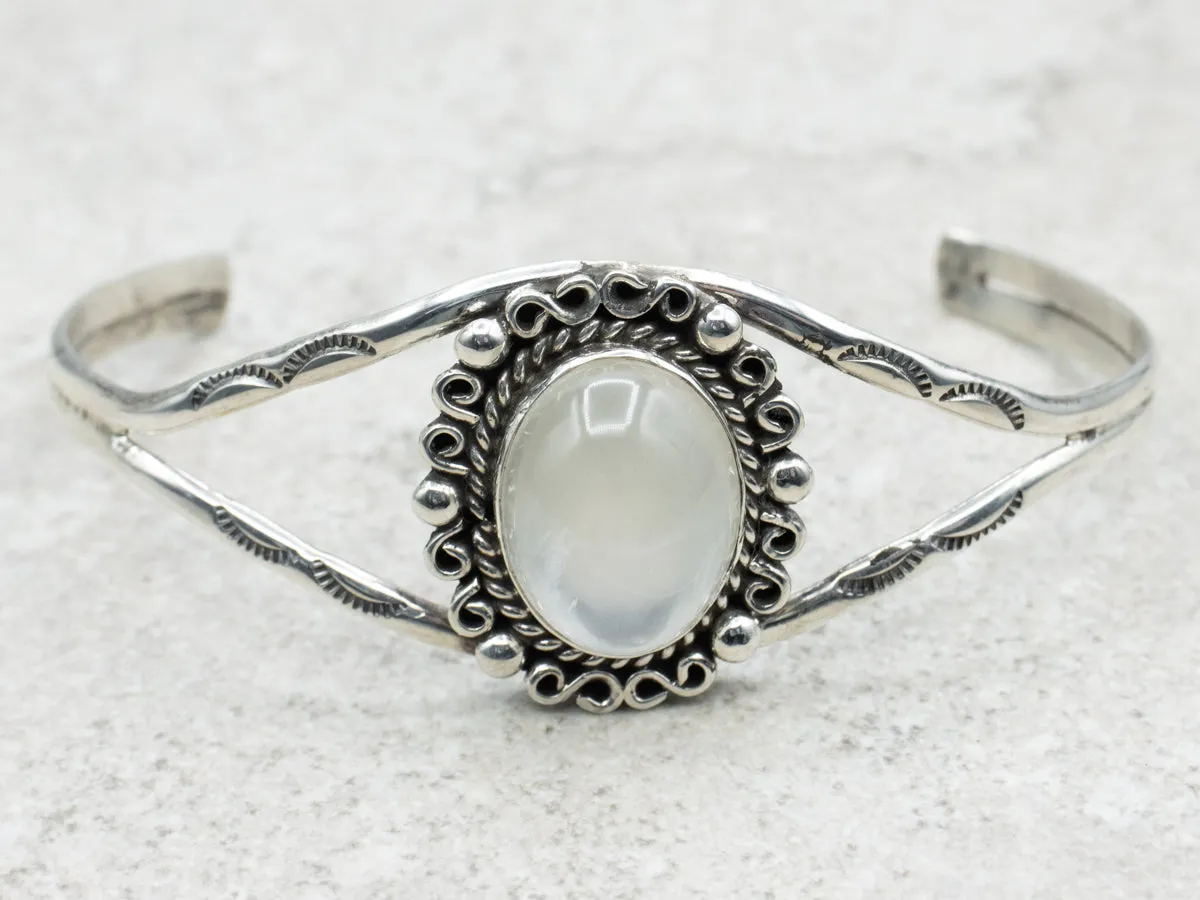 Vintage South West Style Moonstone Sterling Silver Cuff Bracelet