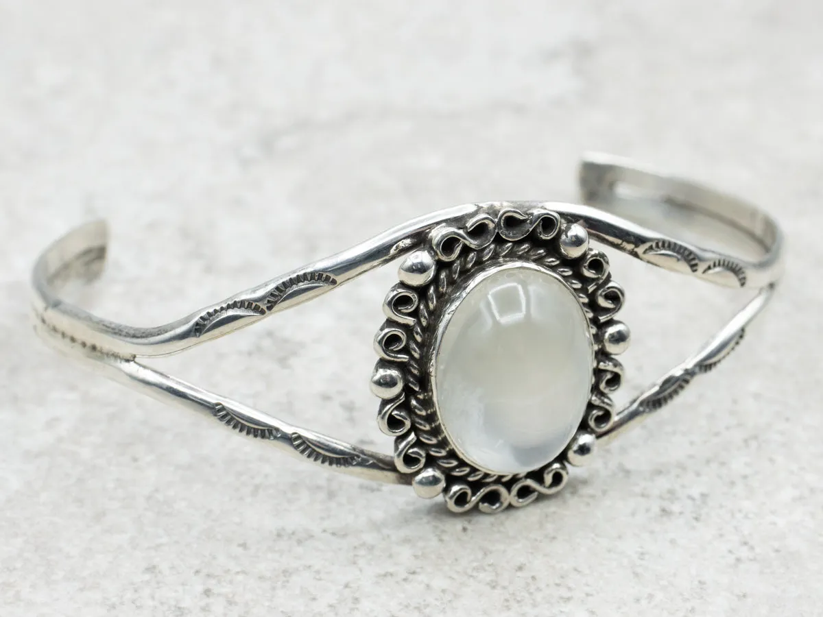 Vintage South West Style Moonstone Sterling Silver Cuff Bracelet
