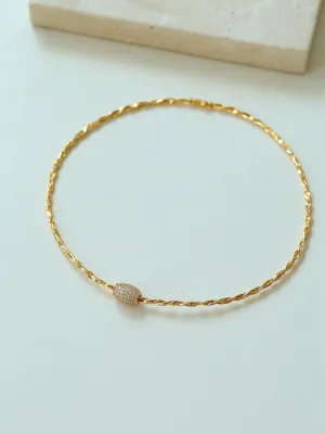 Vintage Twisted Choker Necklace with CZ Barrel Bead ??18K Gold Vermeil