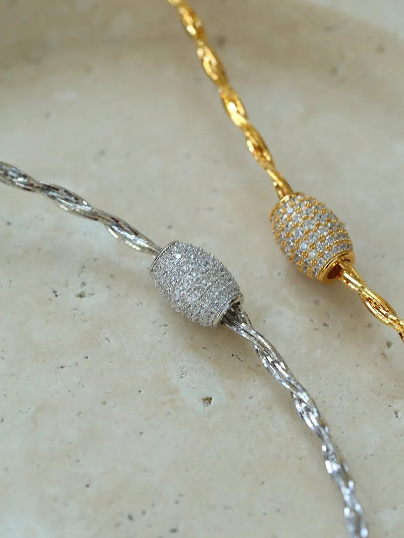 Vintage Twisted Choker Necklace with CZ Barrel Bead ??18K Gold Vermeil