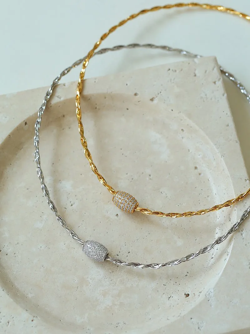 Vintage Twisted Choker Necklace with CZ Barrel Bead ??18K Gold Vermeil