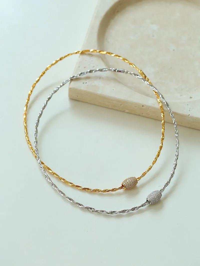 Vintage Twisted Choker Necklace with CZ Barrel Bead ??18K Gold Vermeil
